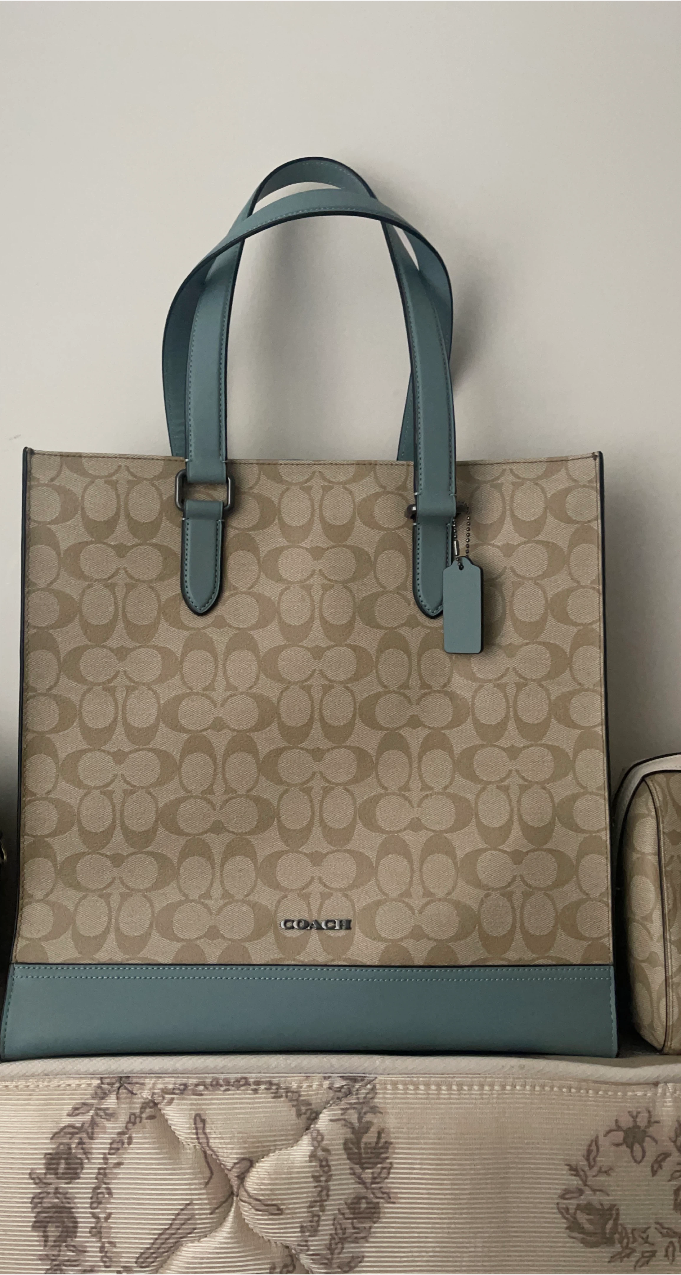 Coach Tote Bag - Signature Canvas, Blue Trim