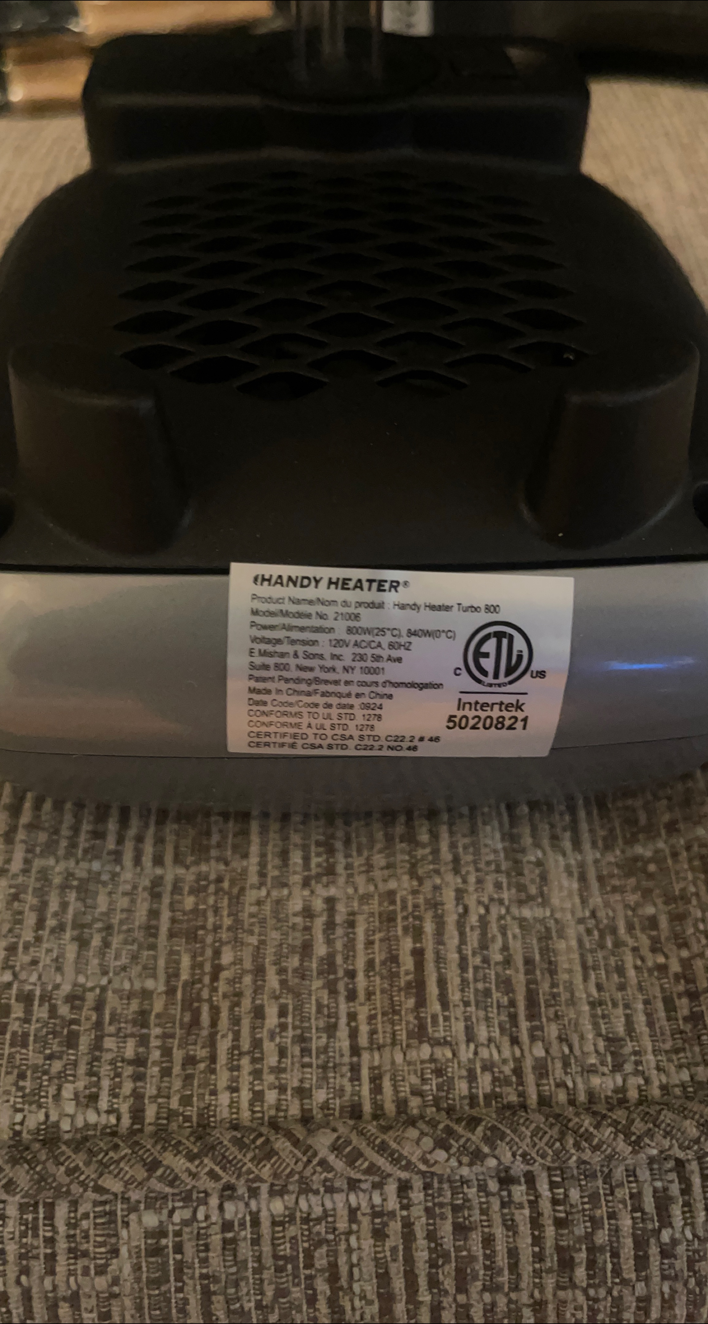 Handy Heater Turbo 800 - Portable Space Heater - photo 2