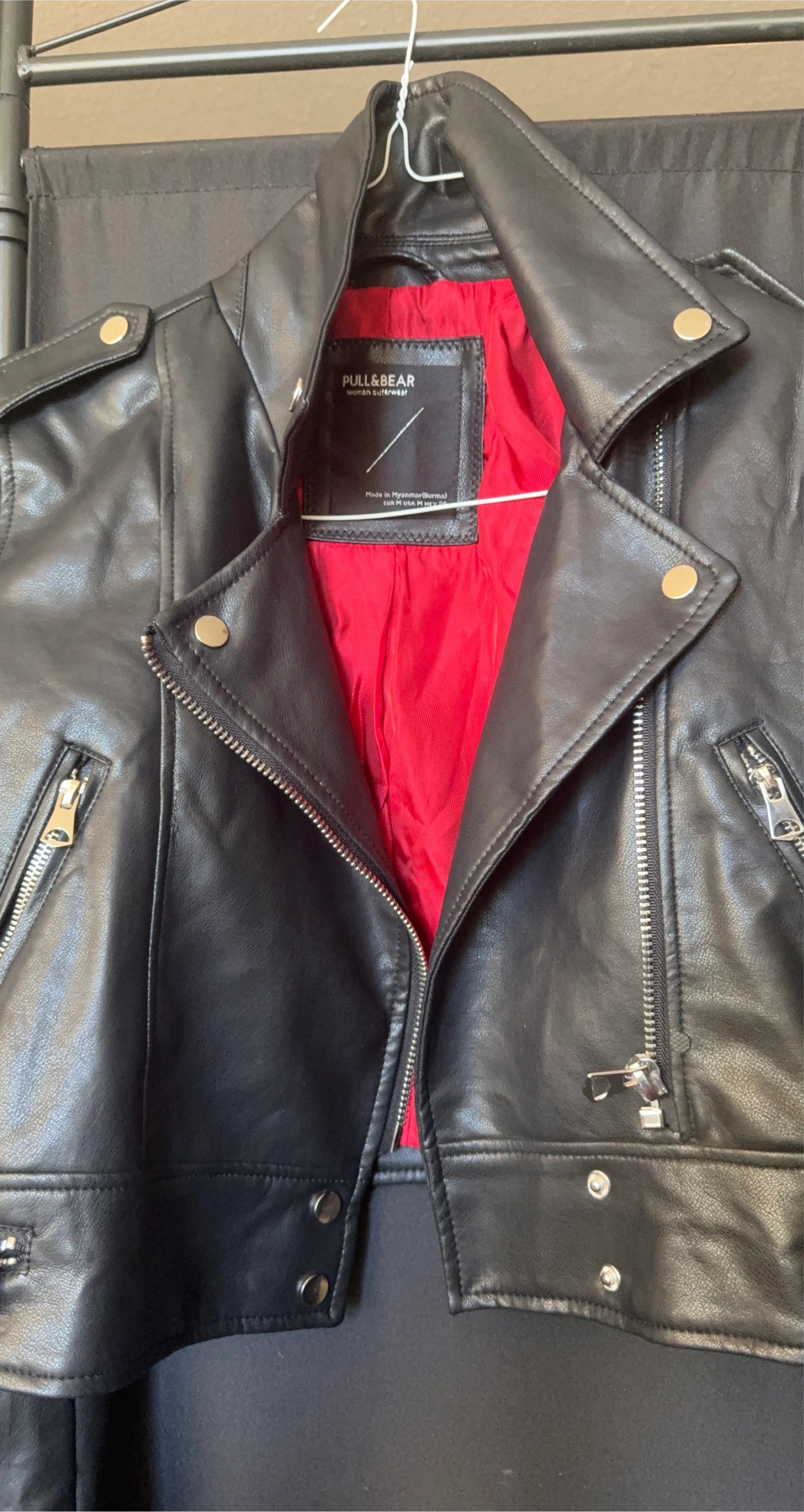 Pull&Bear Black Faux Leather Biker Jacket - Size M