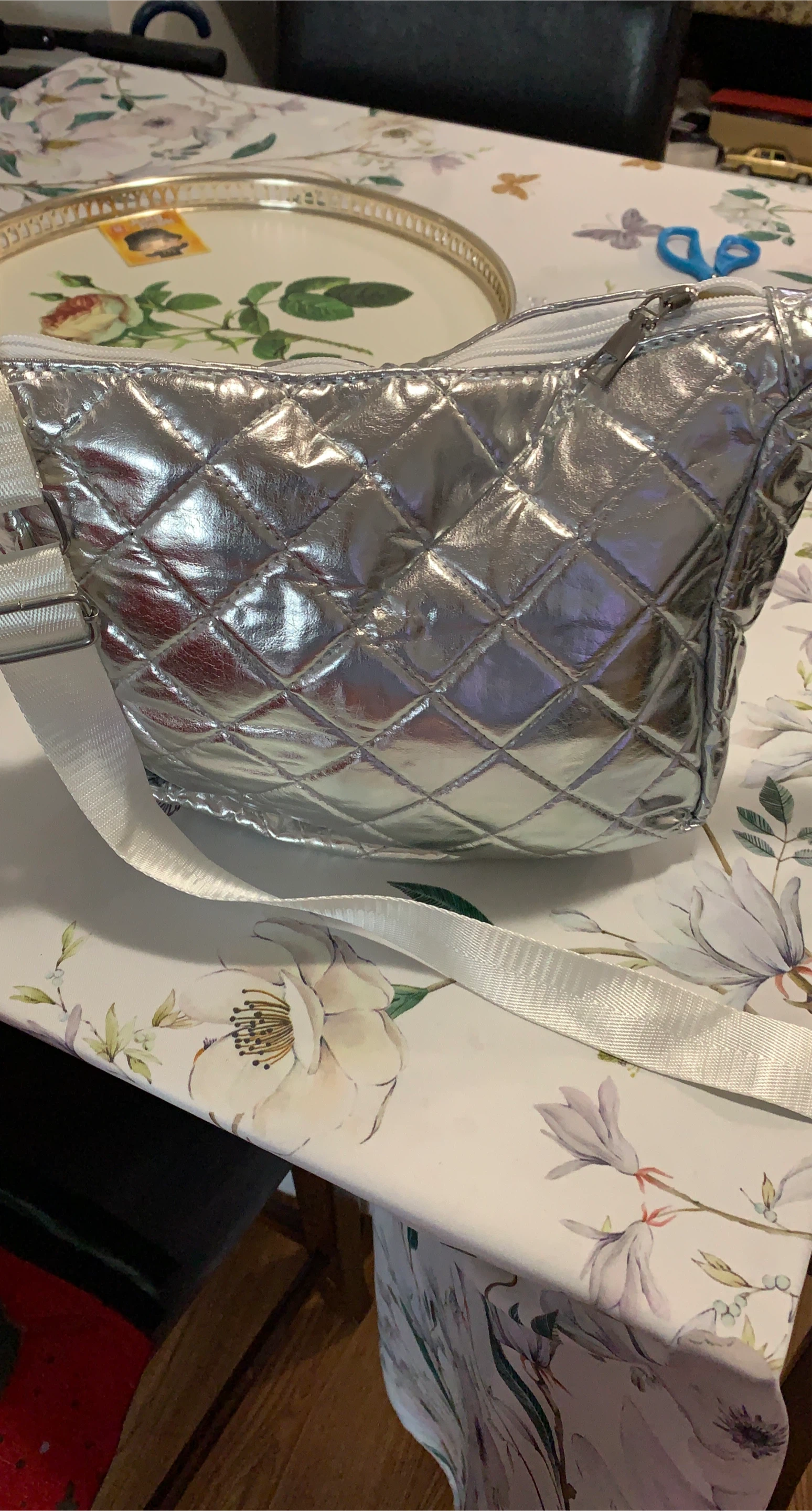 Quilted Silver Crossbody Bag