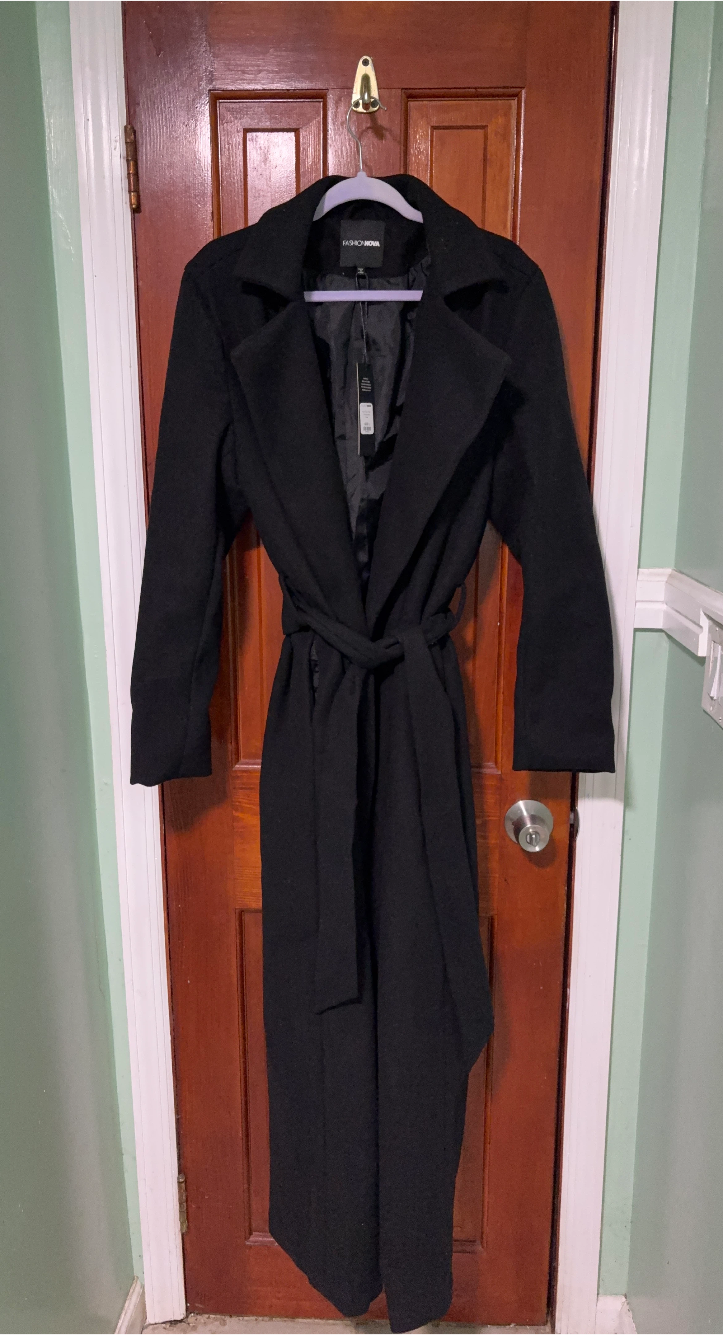 Fashion Nova Black Belted Coat - Size L