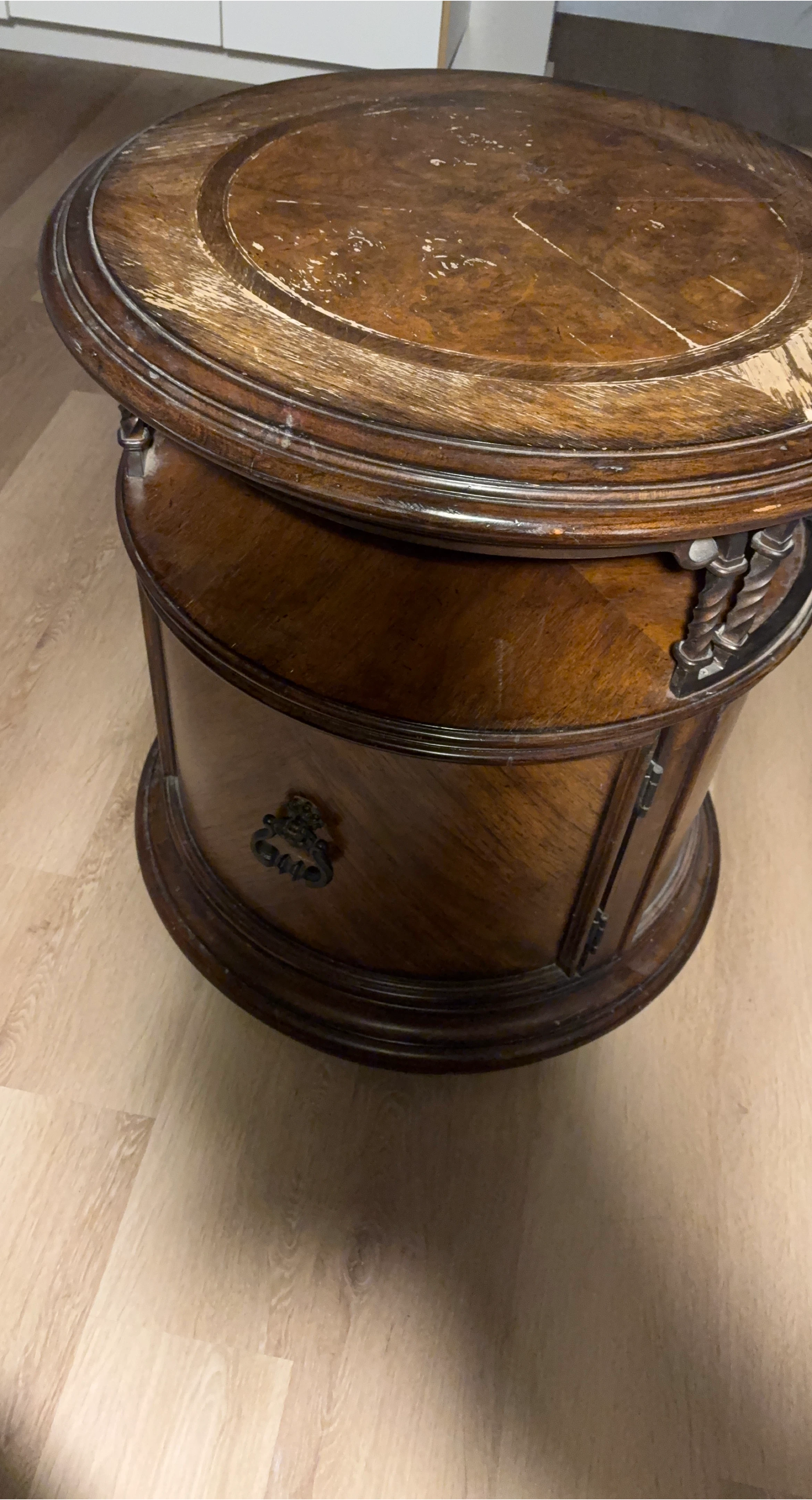 Two, Vintage Round Wood Side Table