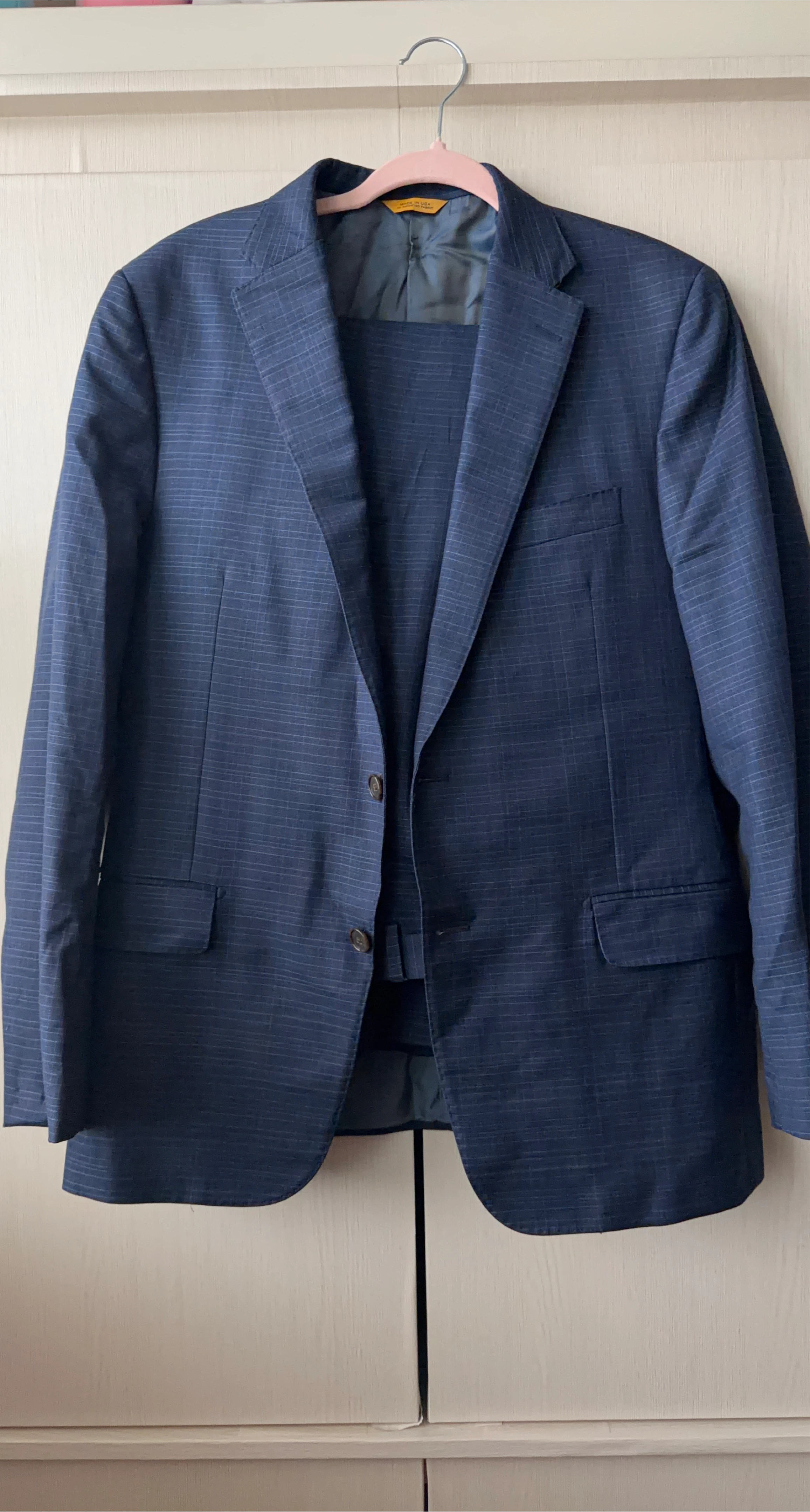 Men's Navy Blue Plaid Suit