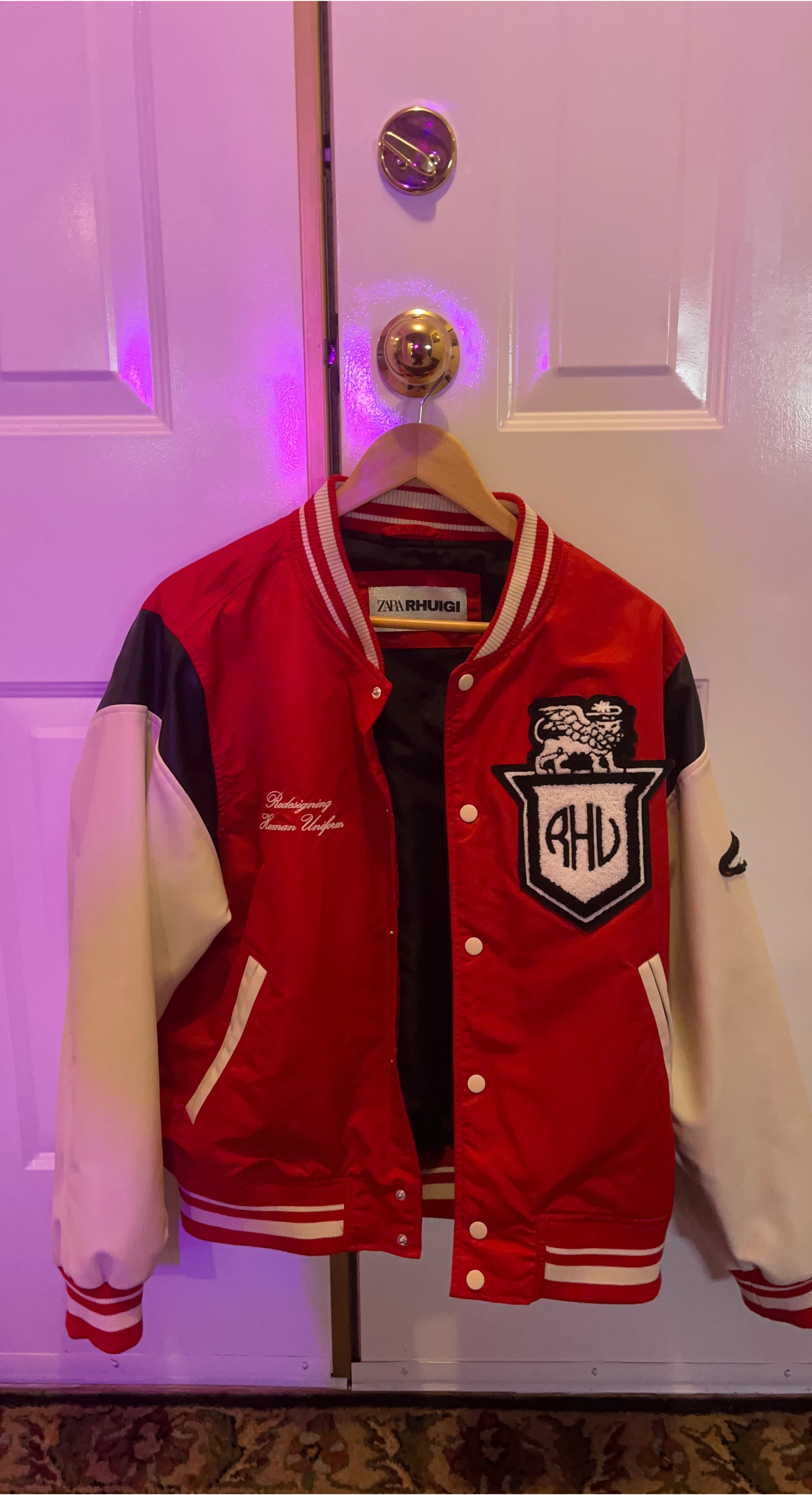 Zara RHUIGI Red & White Varsity Jacket
