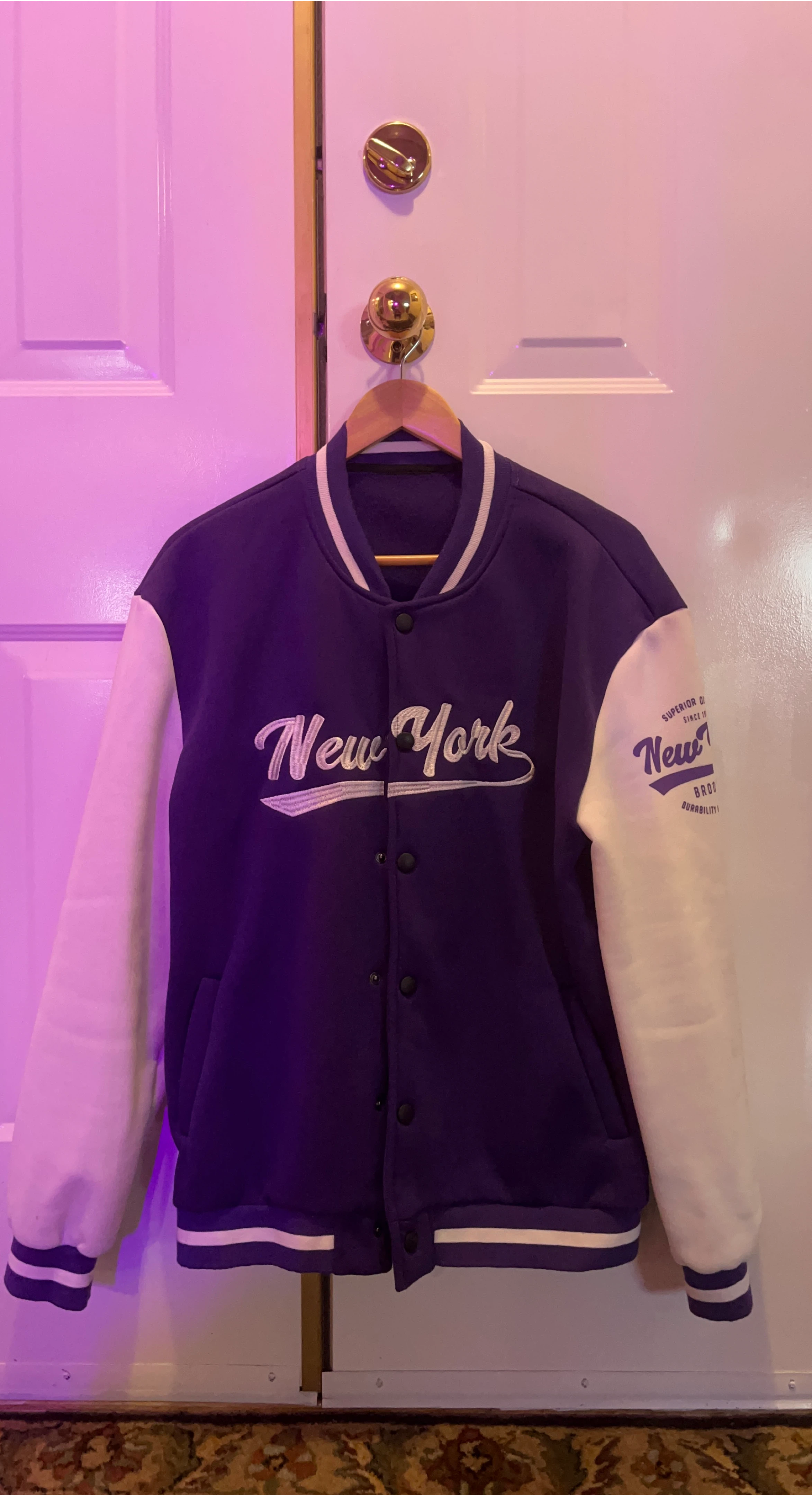 New York Purple & White Varsity Jacket
