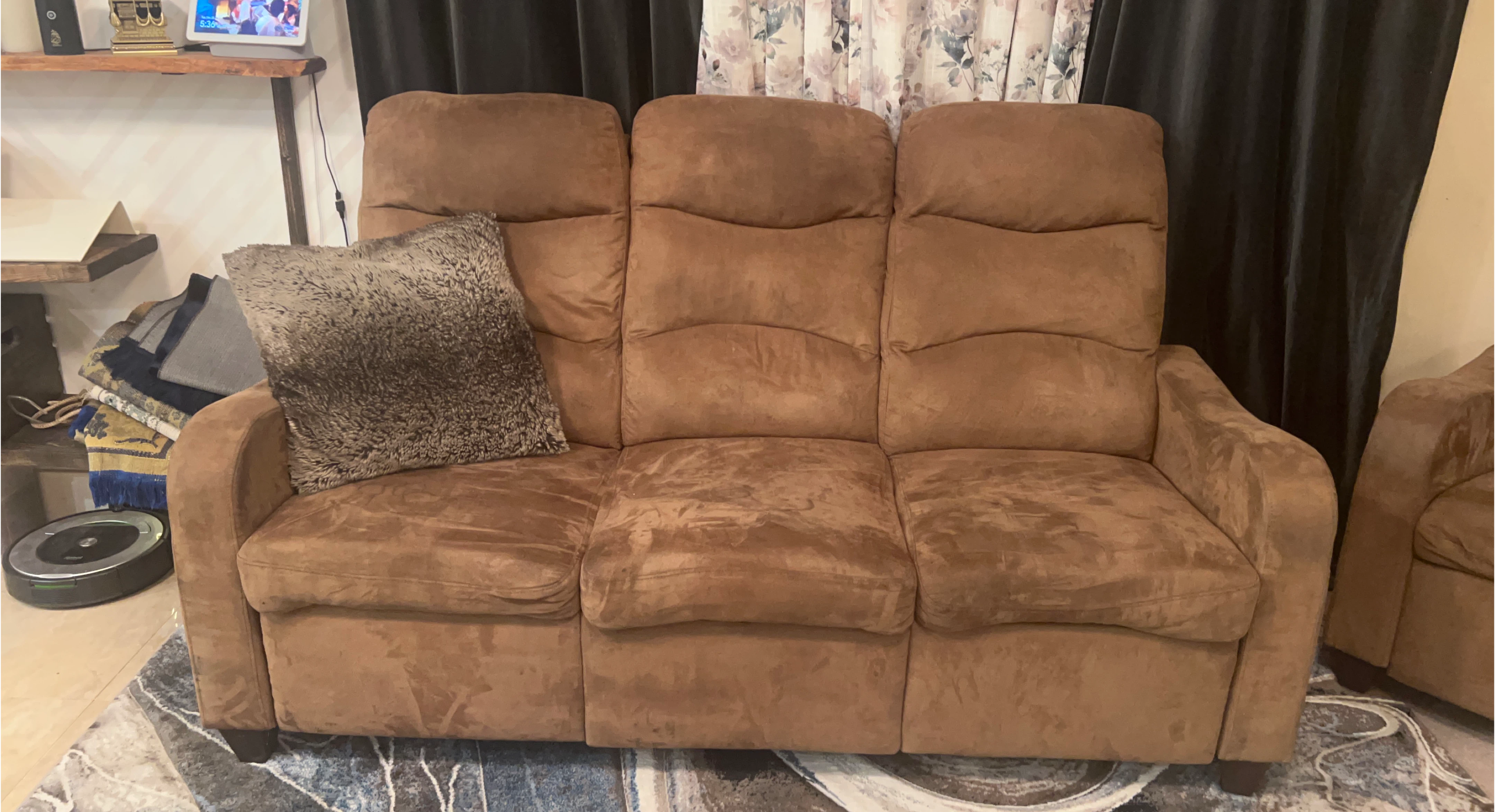 Brown Suede Reclining Sofa