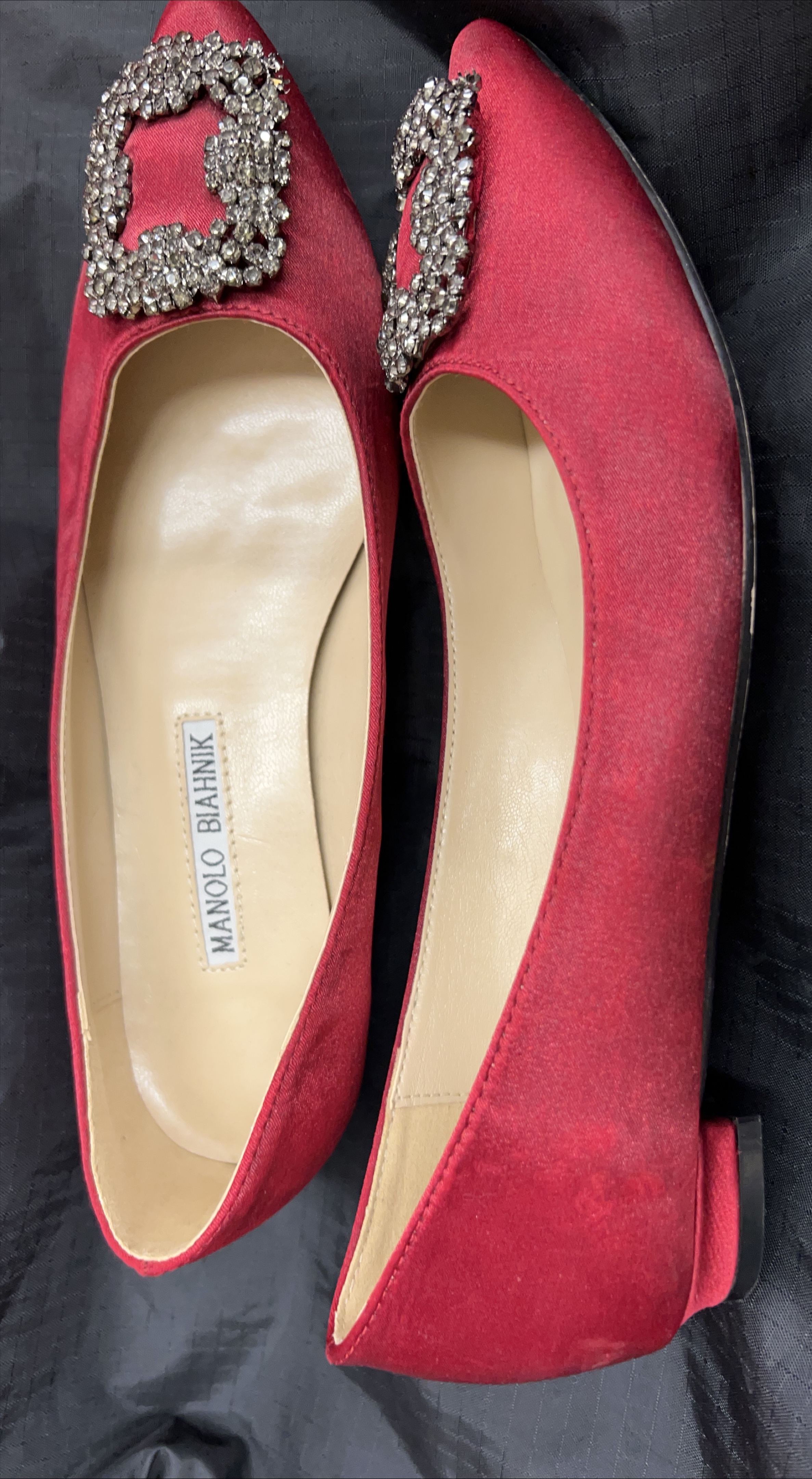 Manolo Blahnik Red Embellished Flats
