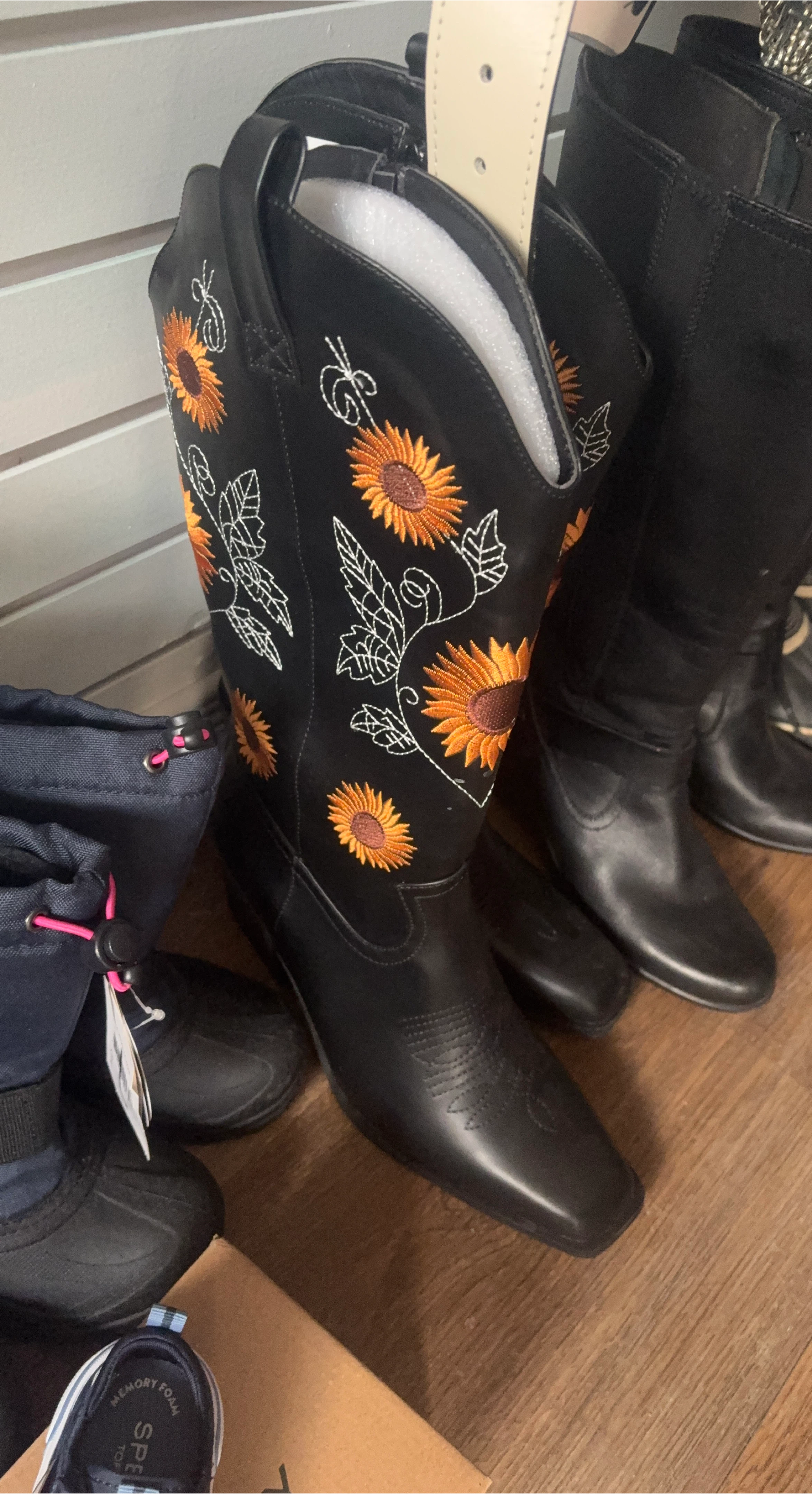 Black Cowboy Boots with Sunflower Embroidery