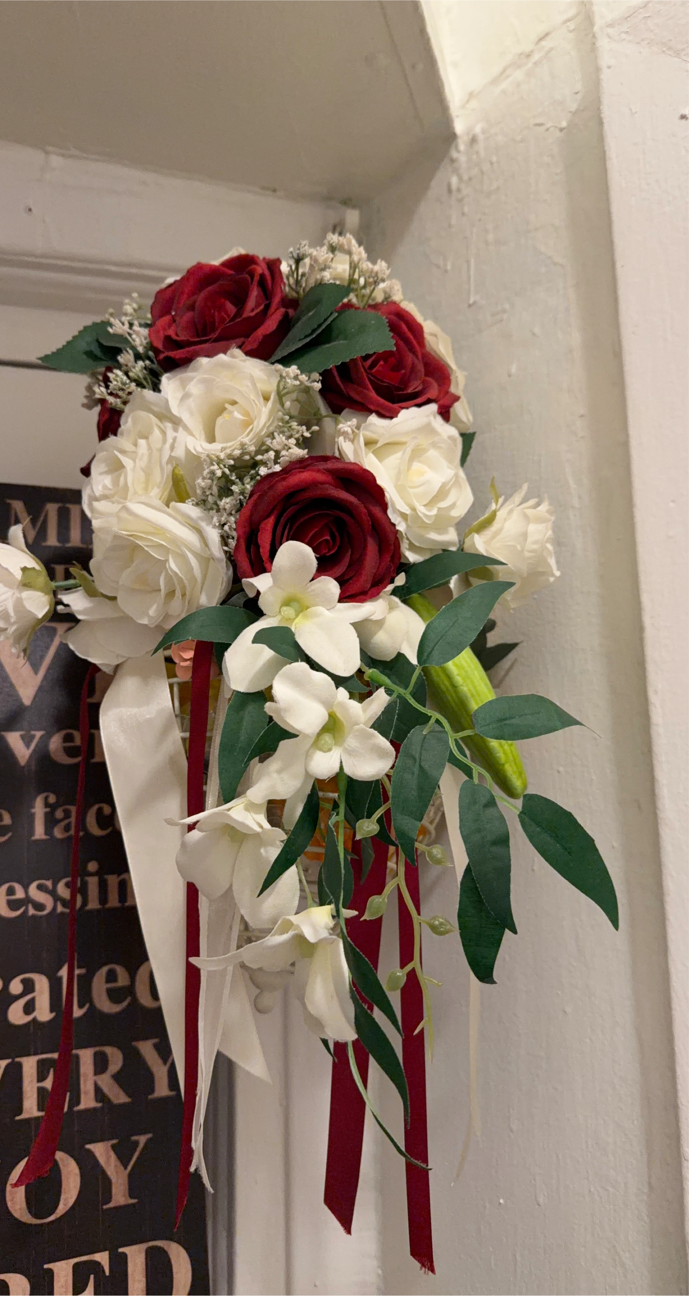 Artificial Wedding Bouquet with Red and White Roses