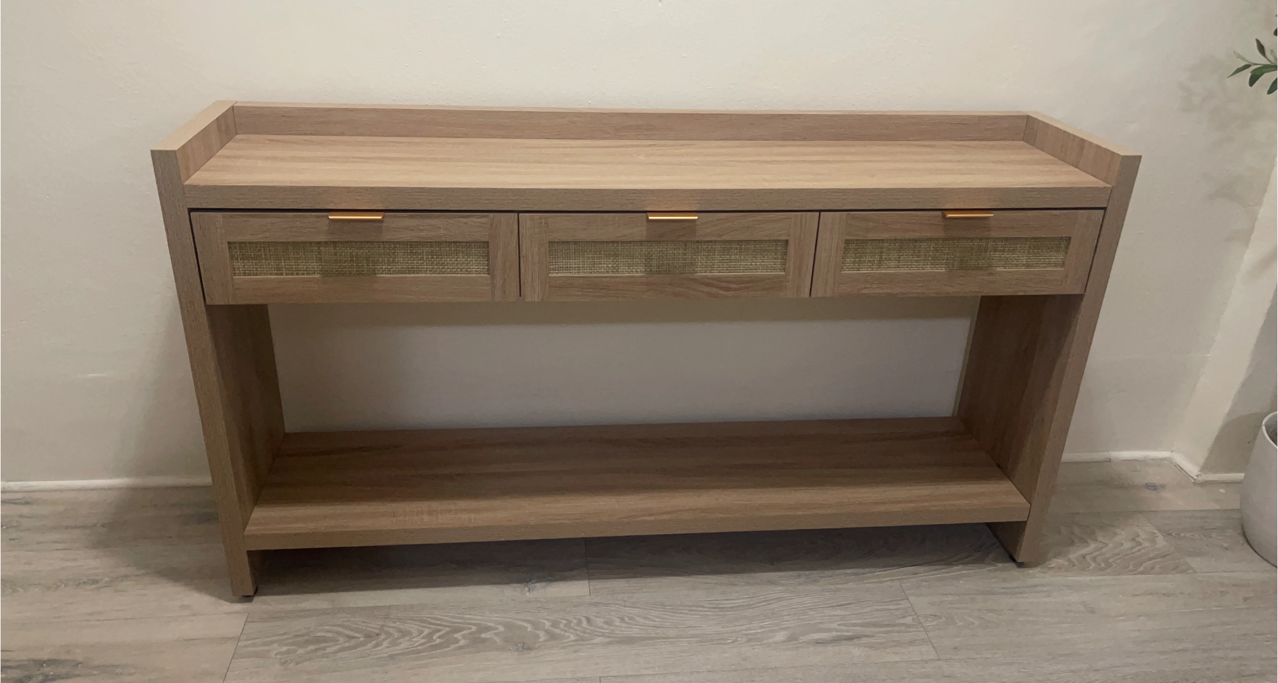 Wooden Console Table with Rattan Drawers