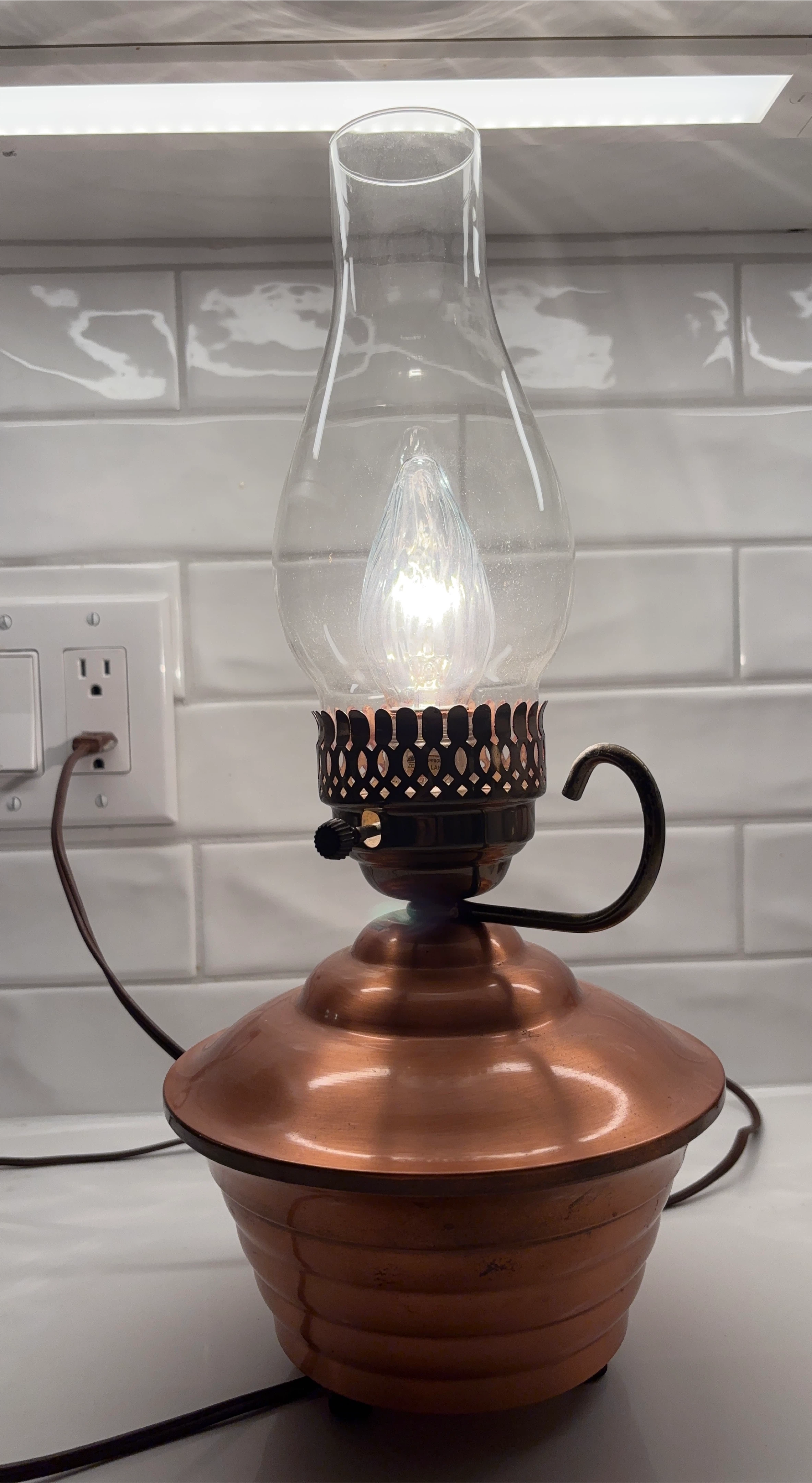 Vintage Copper Electric Hurricane Lamp