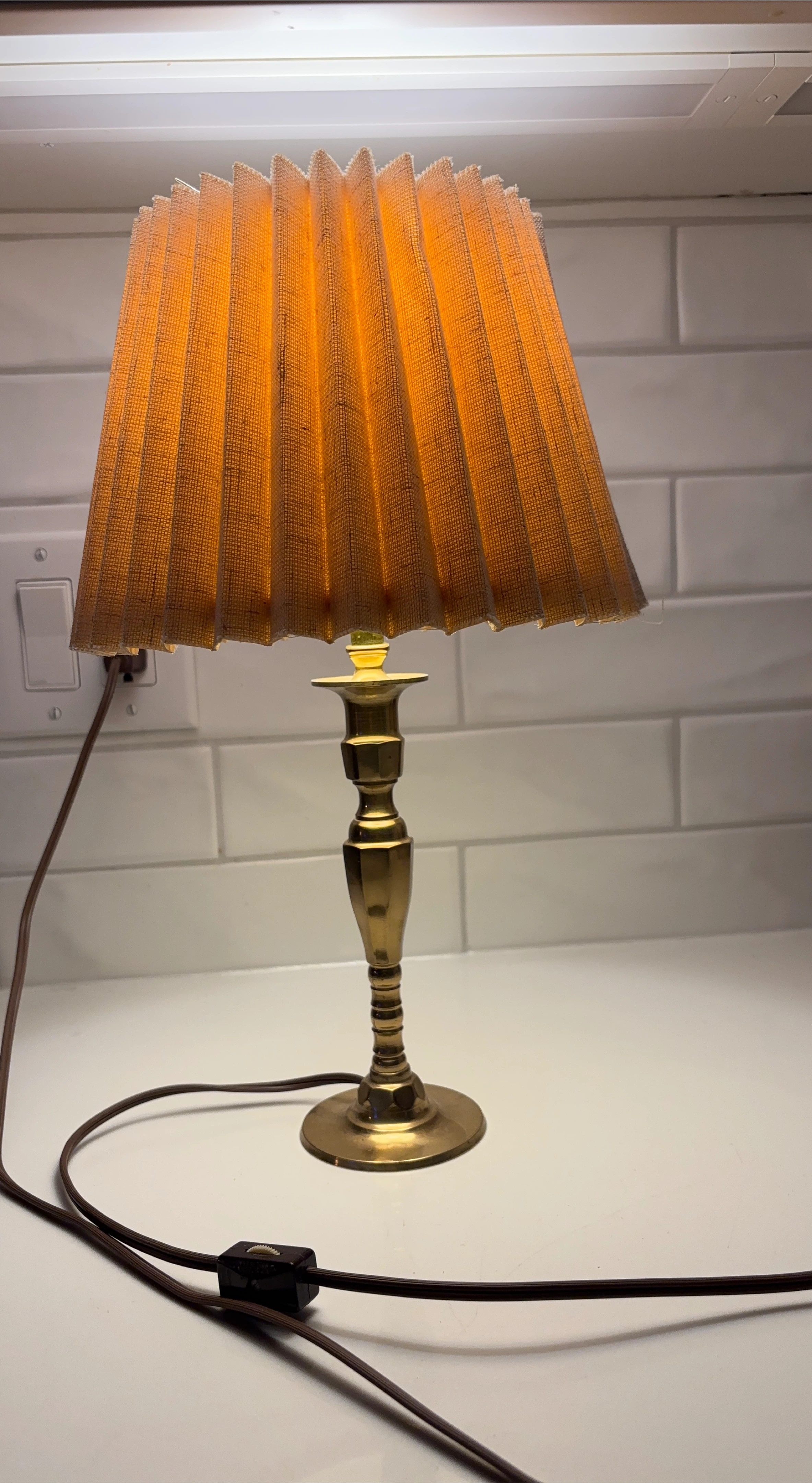 Vintage Brass Table Lamp with Pleated Shade