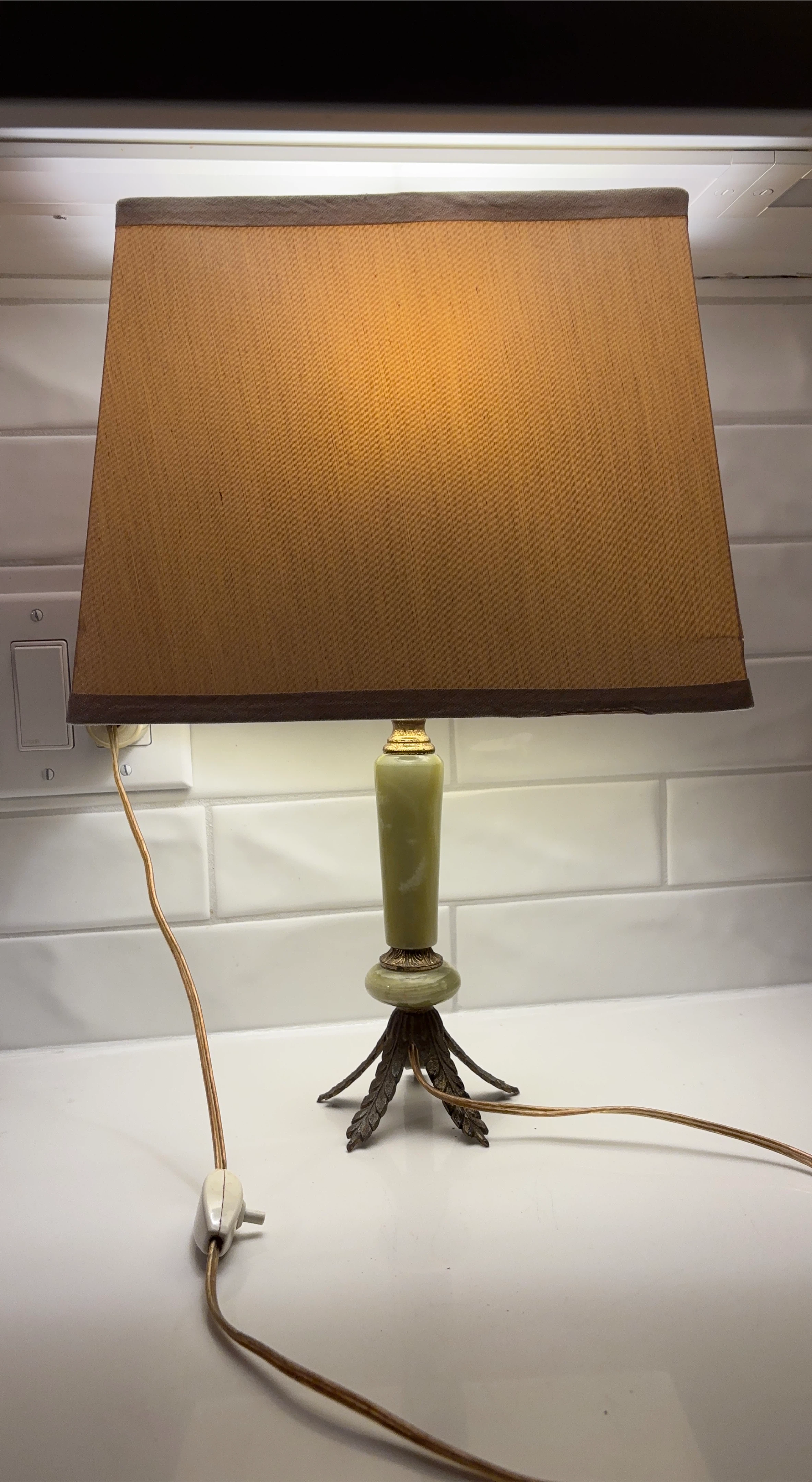 Vintage Green Onyx/Brass Table Lamp