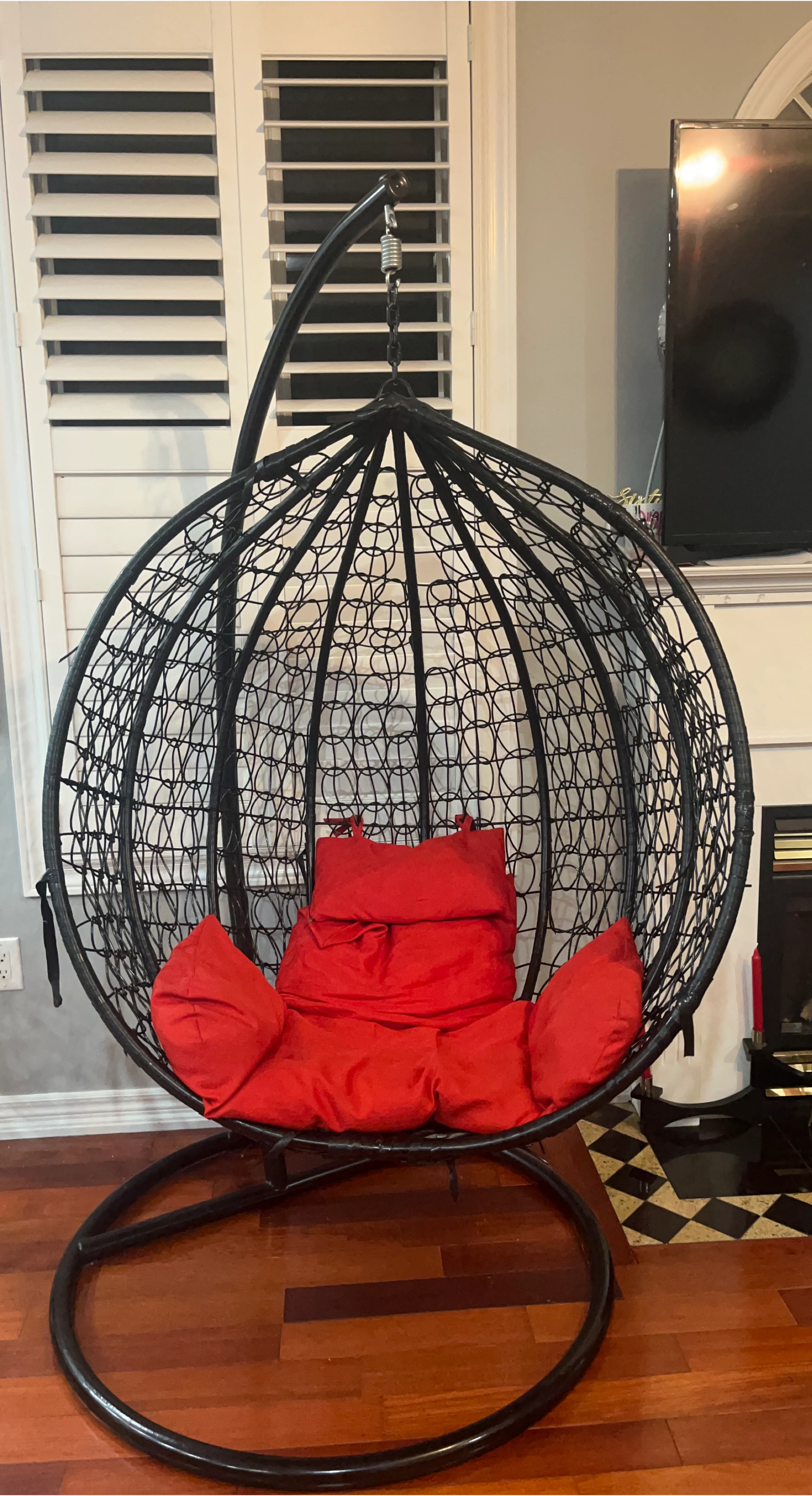 Hanging Egg Chair - Black Frame, Red Cushion