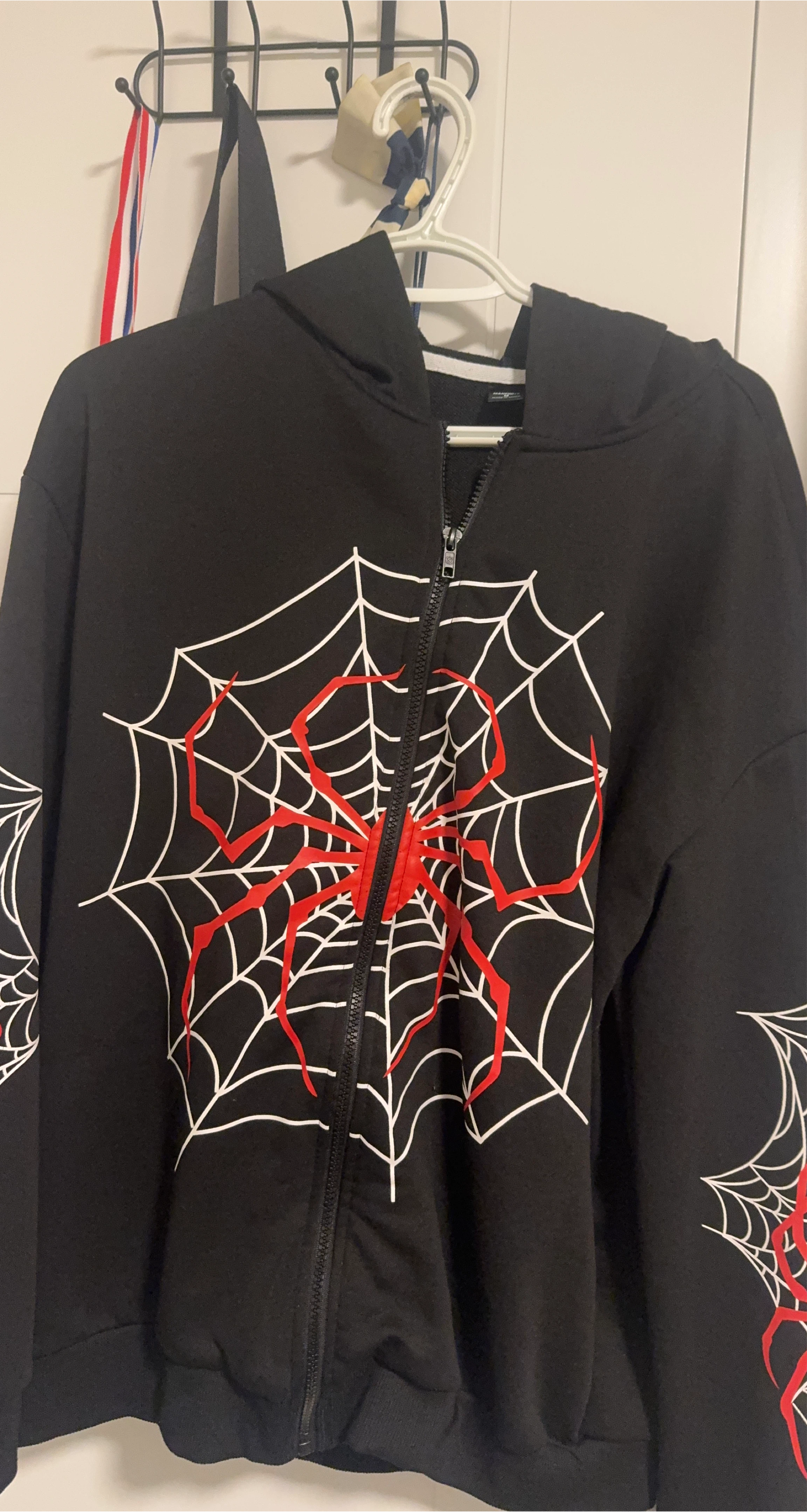 Black Spider Web Zip-Up Hoodie