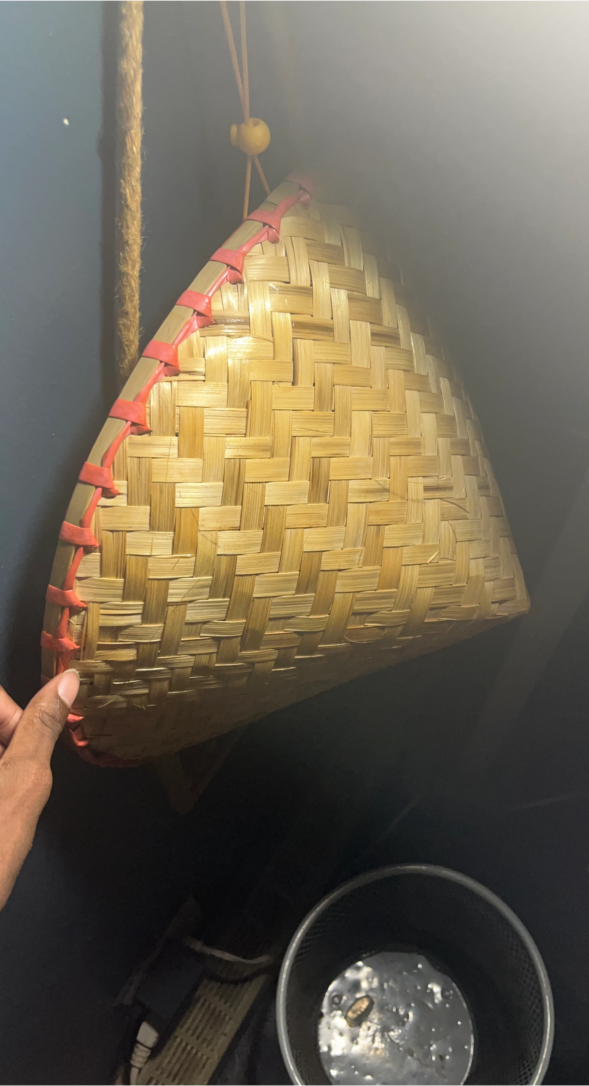 Woven Bamboo Basket with Red Trim