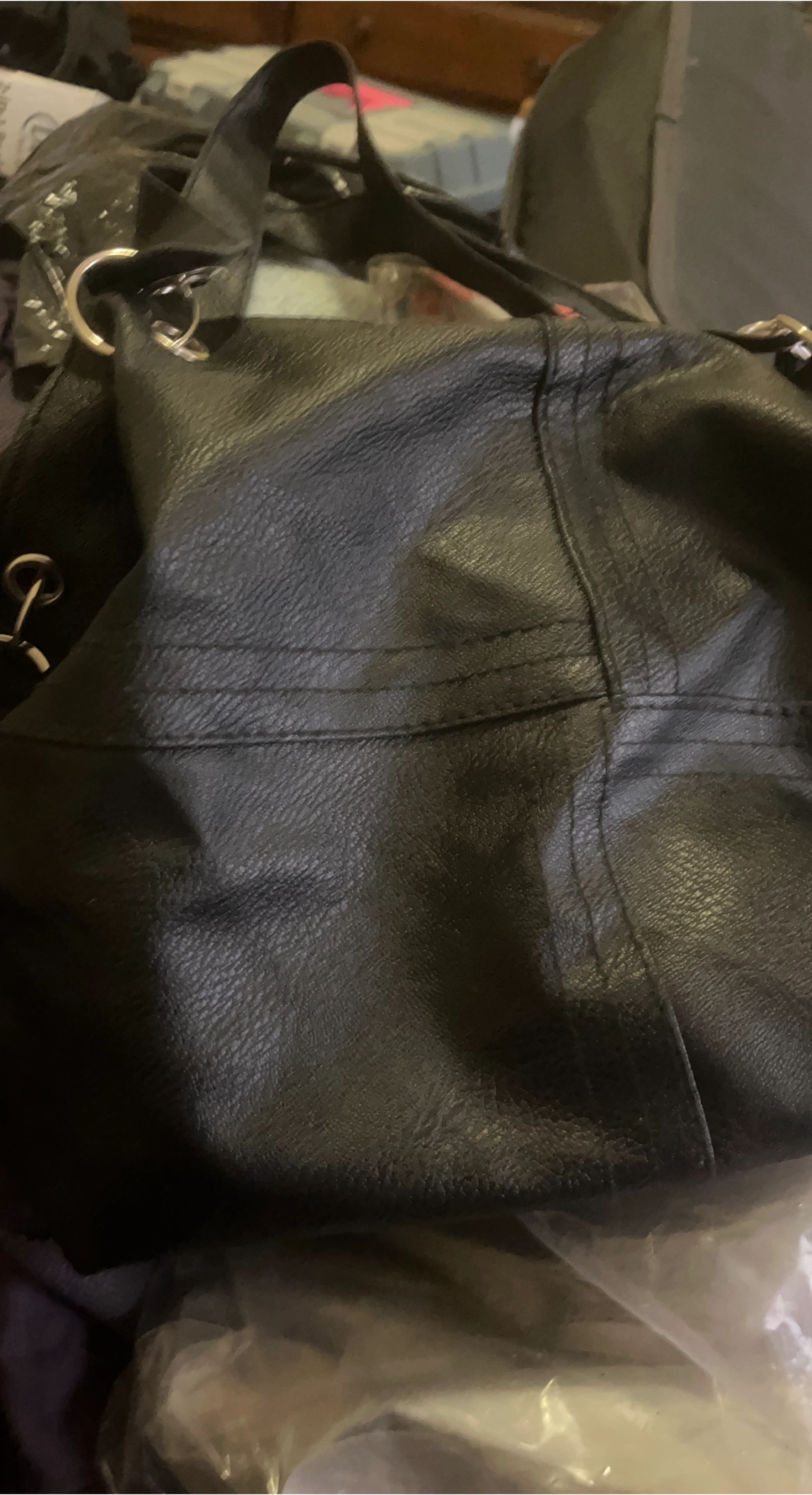 Black Faux Leather Shoulder Bag