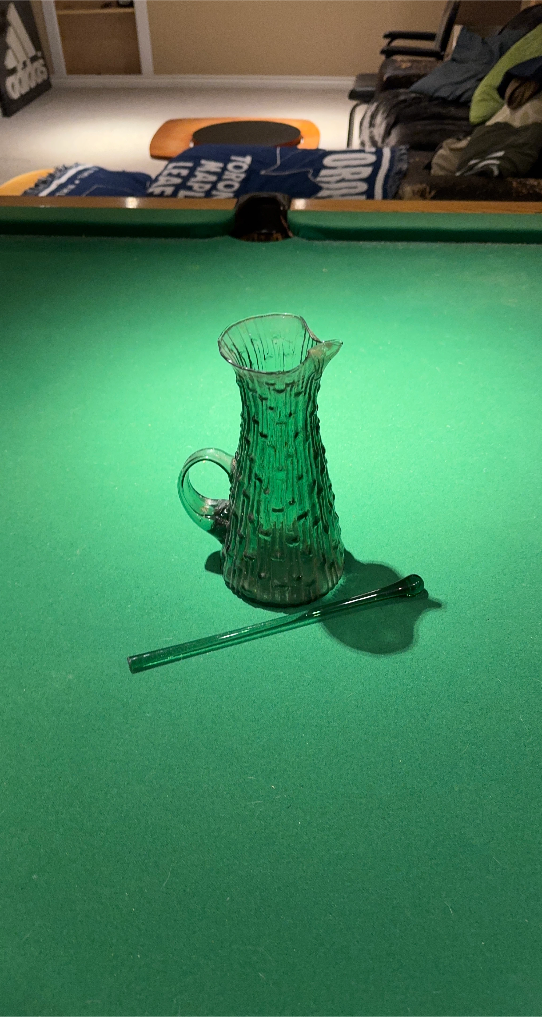Green Glass Pitcher with Stirrer