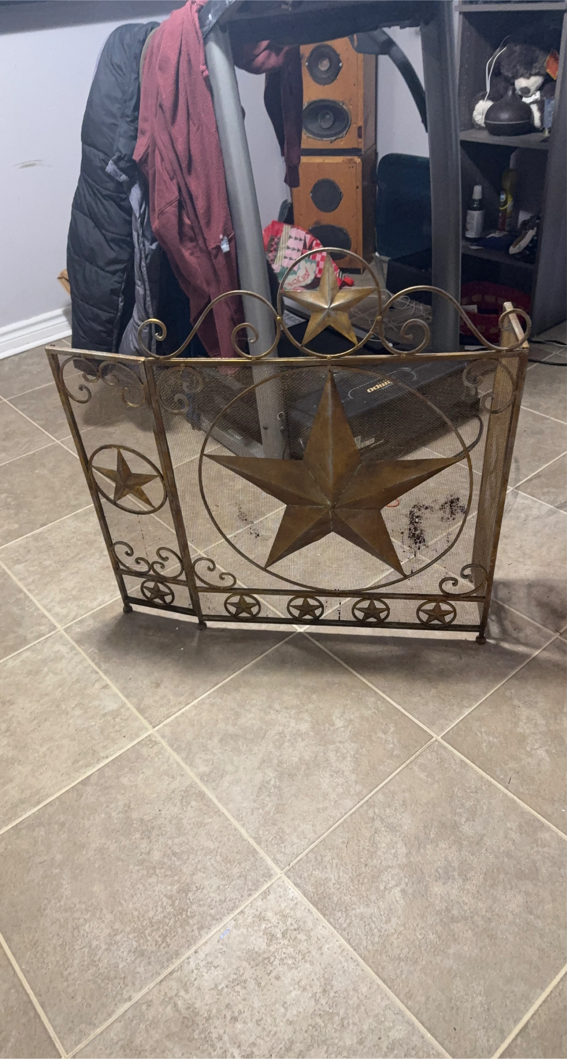 Rustic Metal Fireplace Screen with Star Design