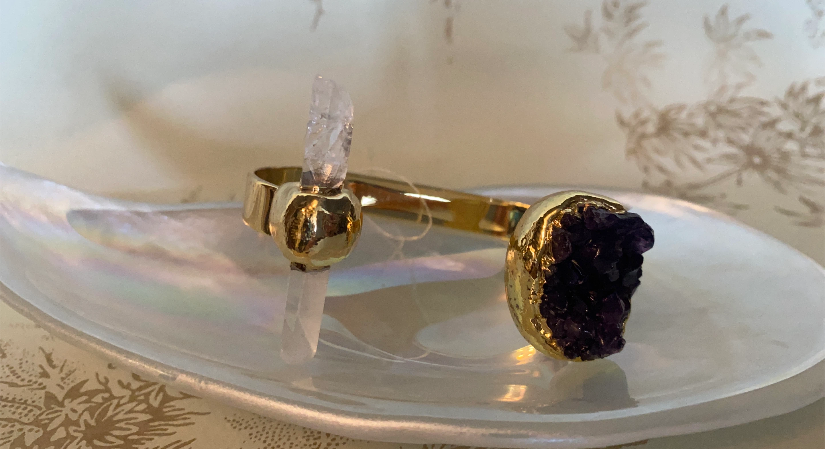 Crystal & Amethyst Gold Cuff Bracelet