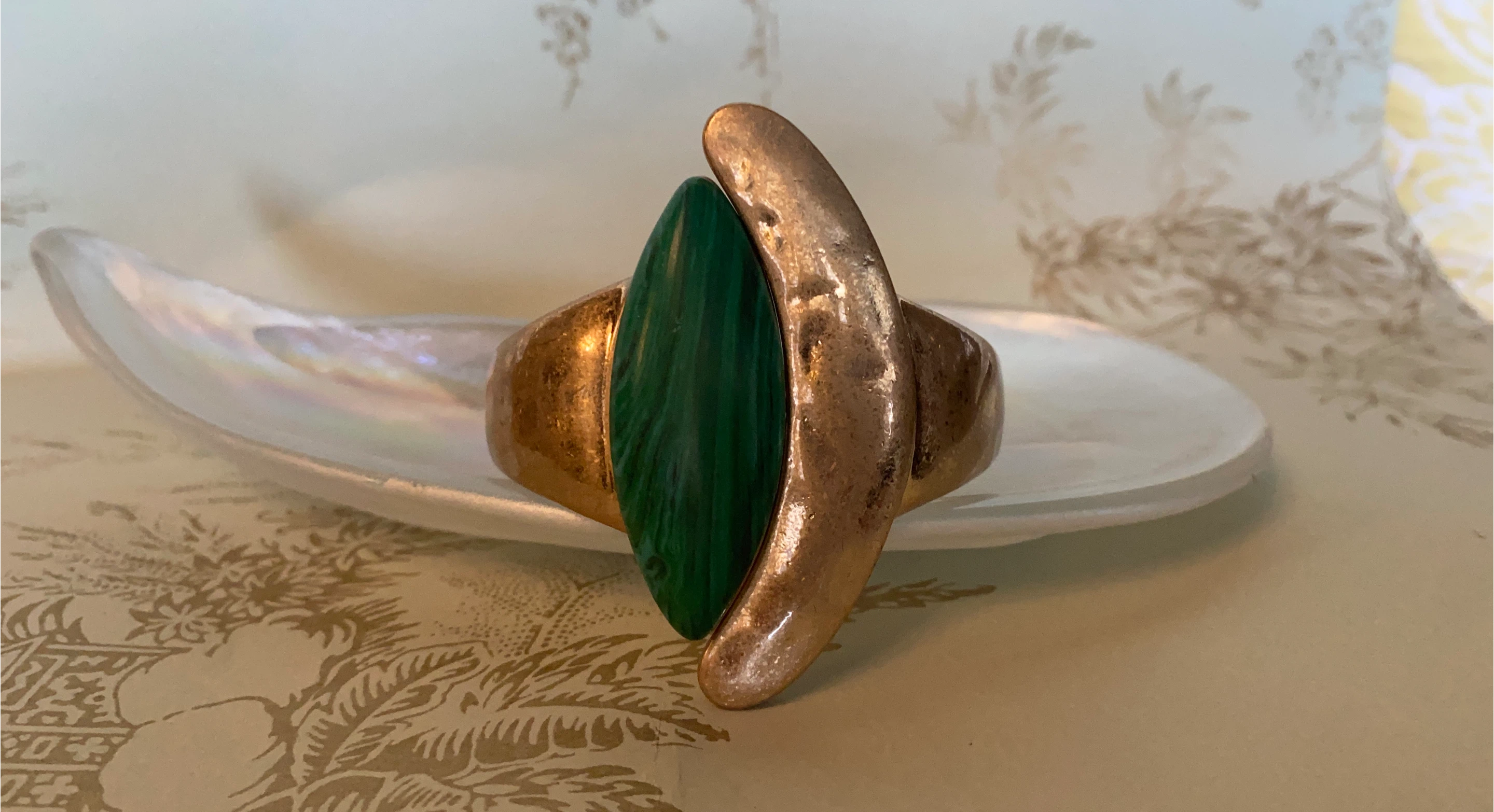 Vintage Gold Tone & Malachite Bracelet