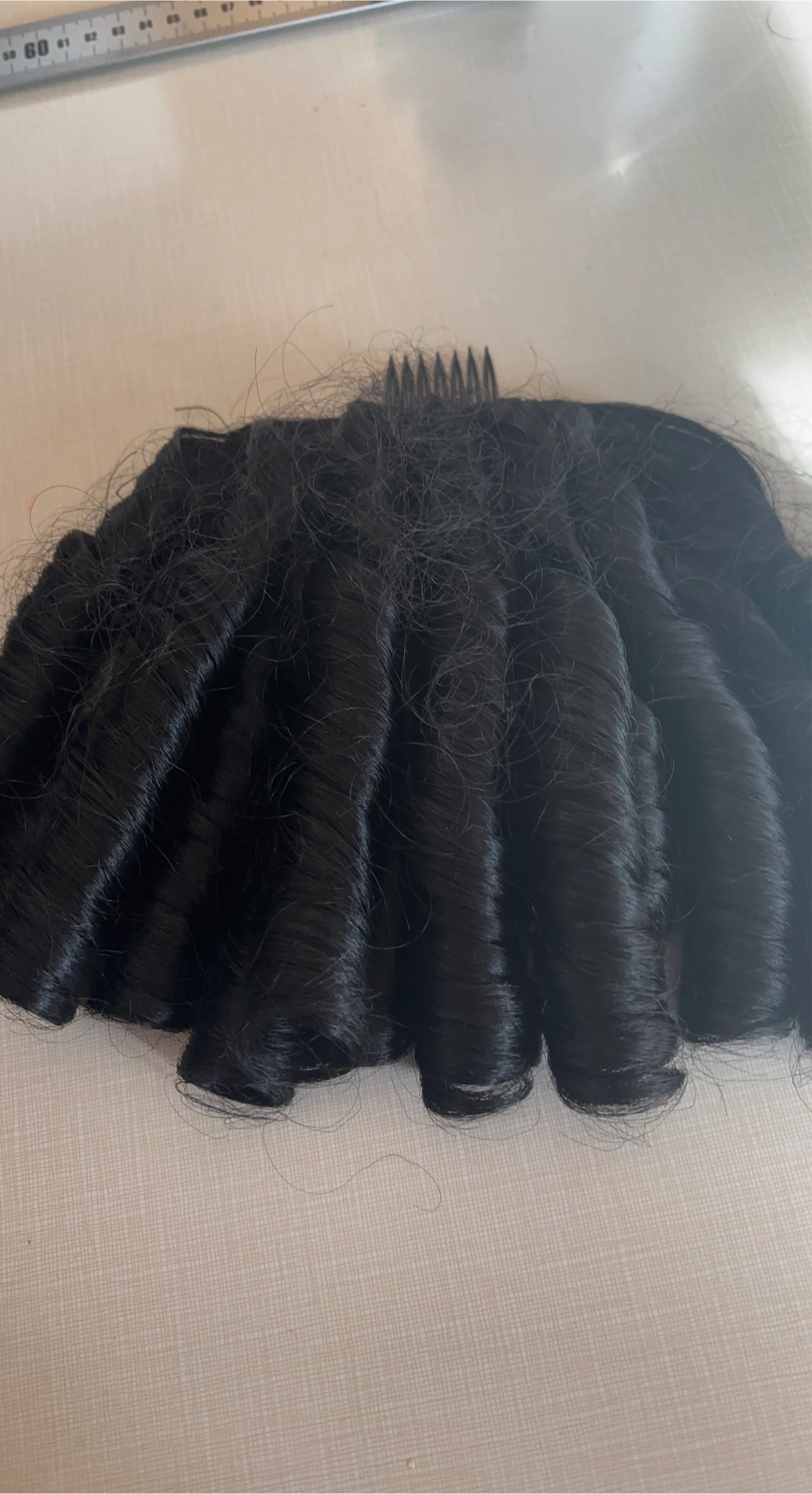 Black Curly Hair Piece with Comb