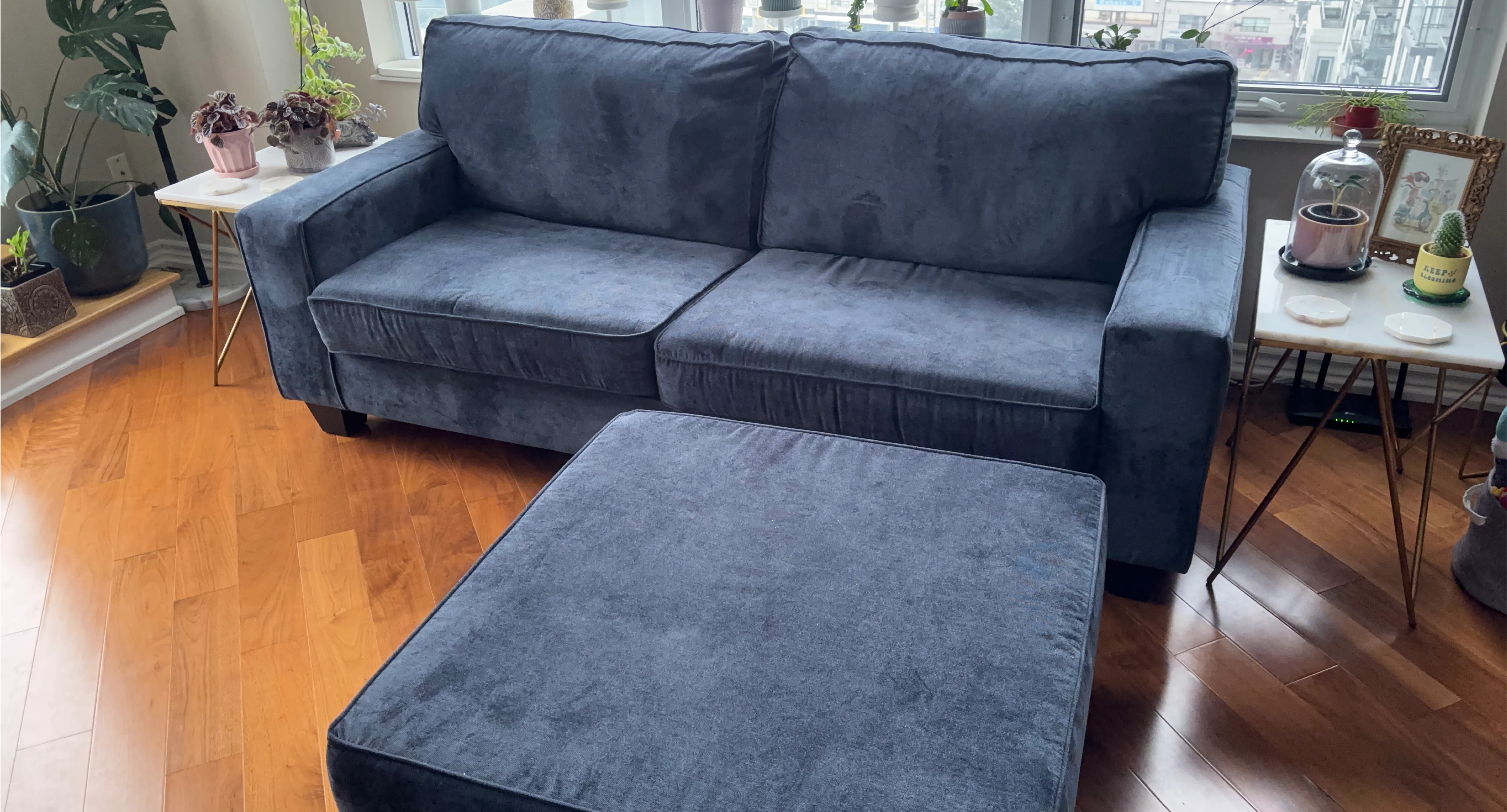 Blue Loveseat Sofa with Ottoman