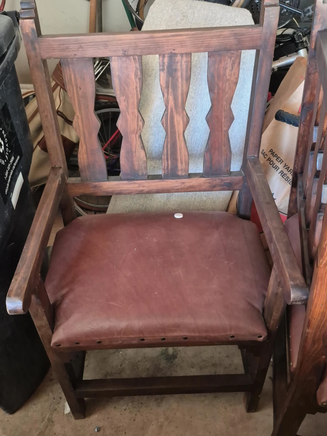 Wooden Armchair with Leather Seat