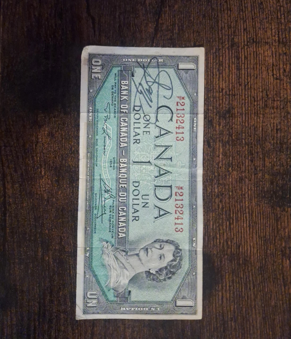 Vintage Canadian One Dollar Bill