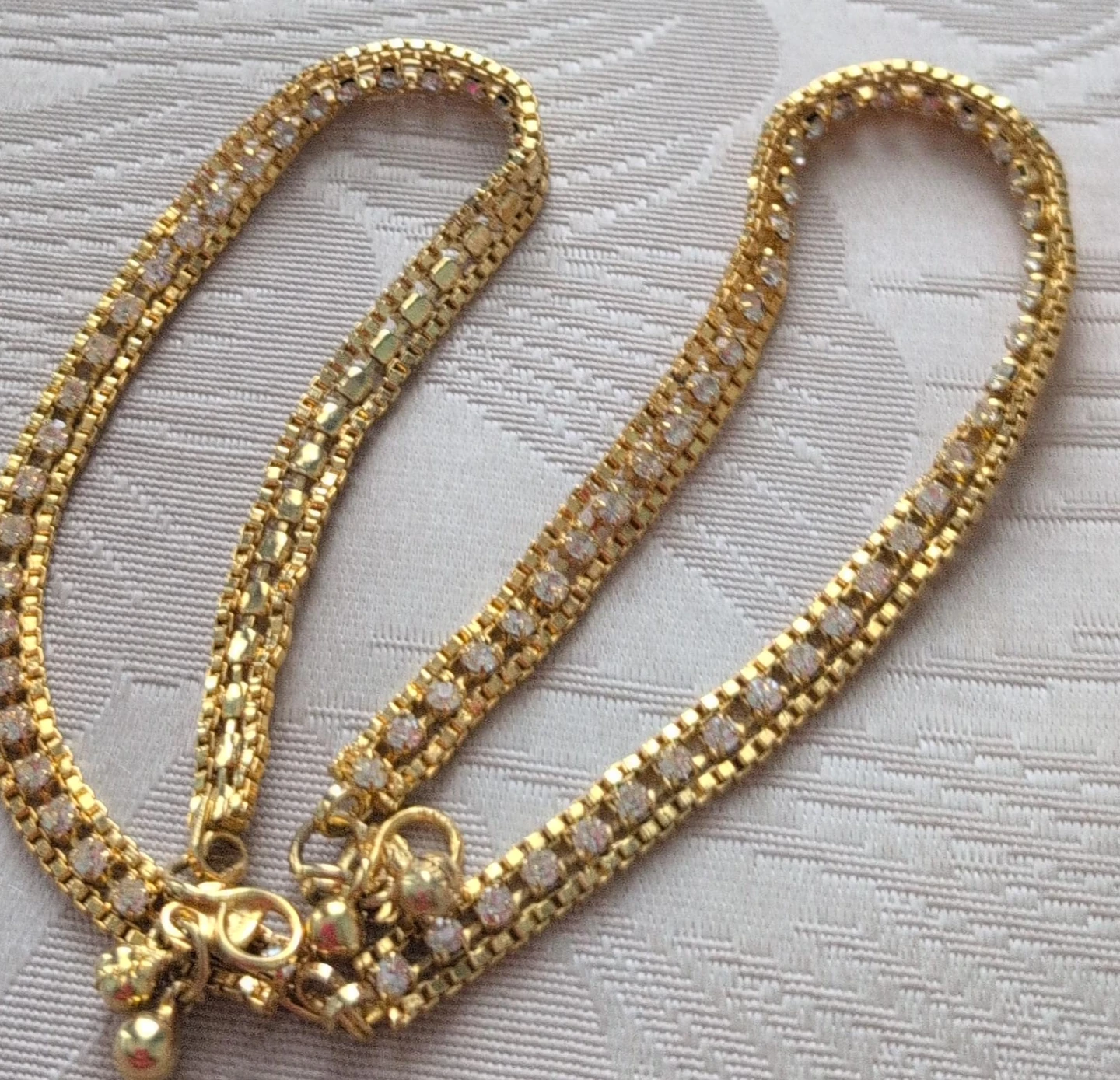 Gold Tone Chain Bracelet with Rhinestones