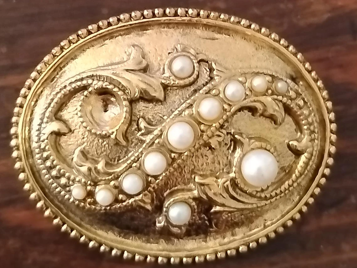 Vintage Gold Tone & Pearl Belt Buckle