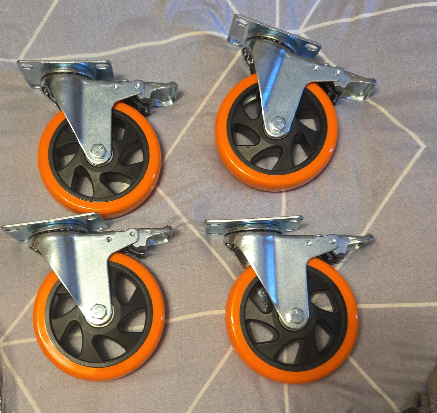 Set of 4 Orange Caster Wheels with Swivel and Foot Locks