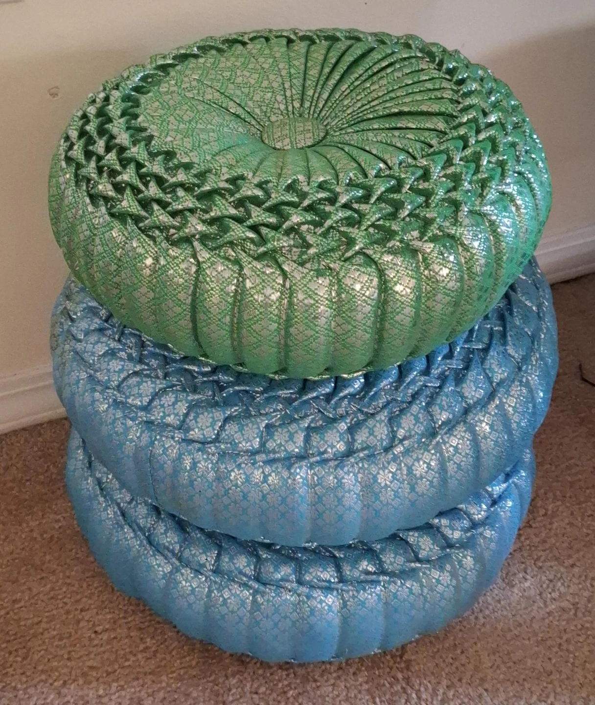 Round Decorative Pillows - Green & Blue