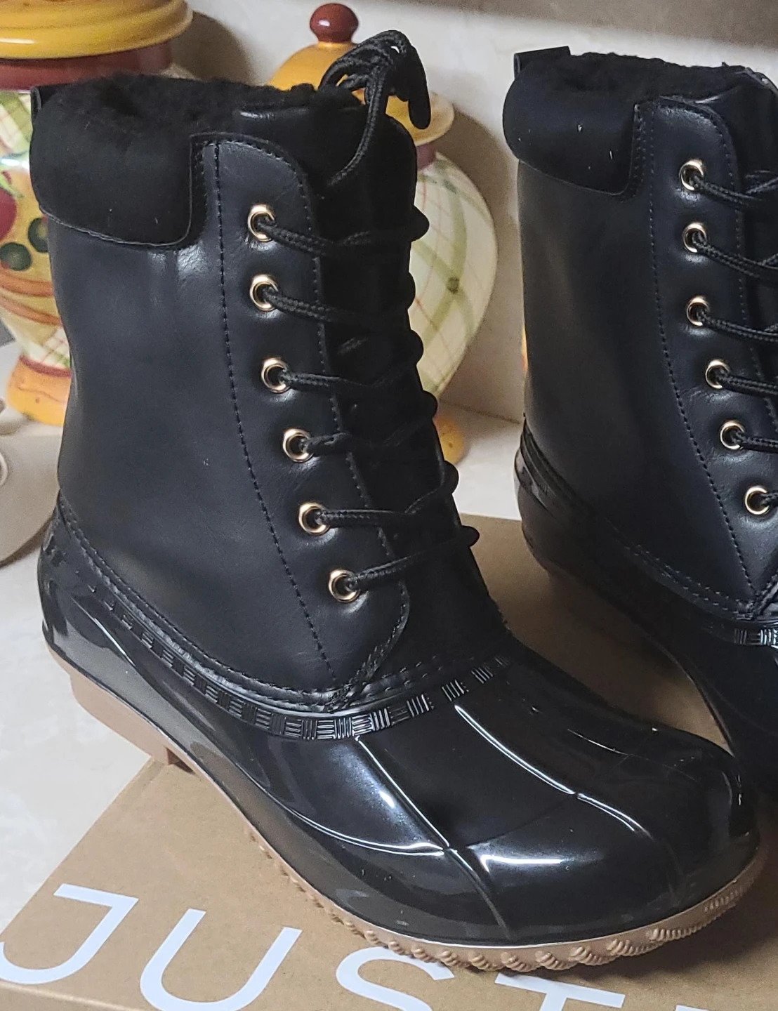 JustFab black duck boots