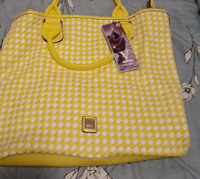 Vince Camuto Yellow Woven Tote Bag