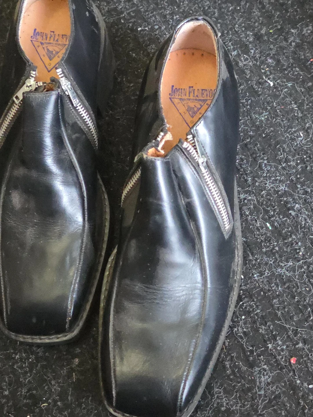 John Fluevog Black Leather Zipper Shoes