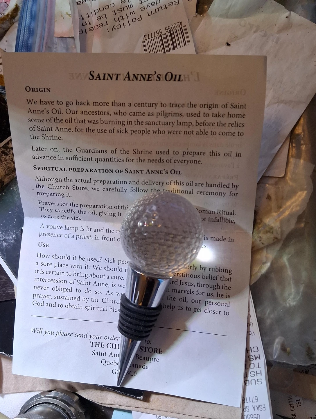 Saint Anne's Oil Bottle Stopper