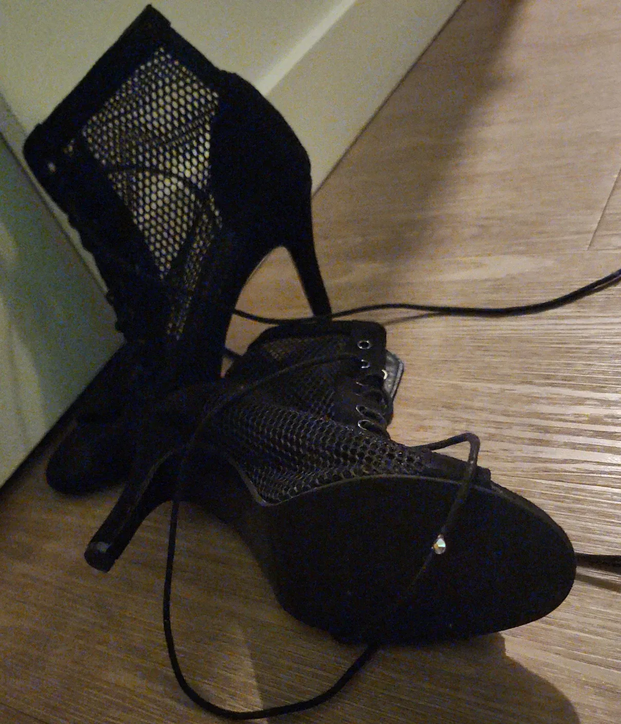 Black Lace-Up Dance Heels - Size 39