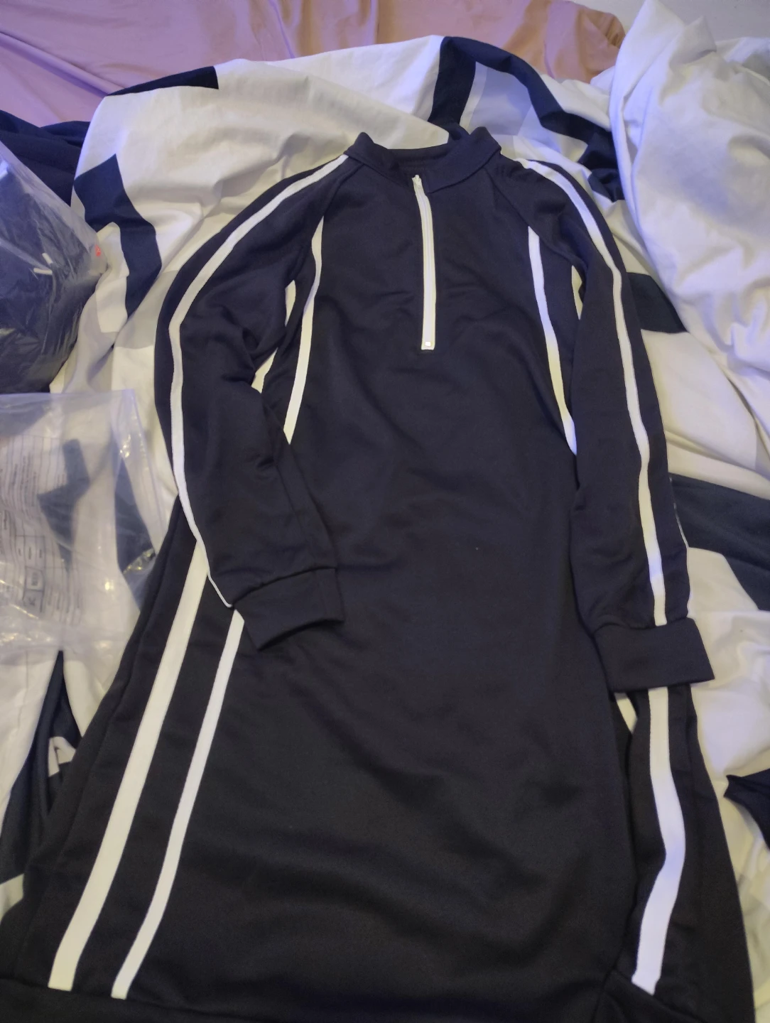 Black Long Sleeve Dress with White Stripes