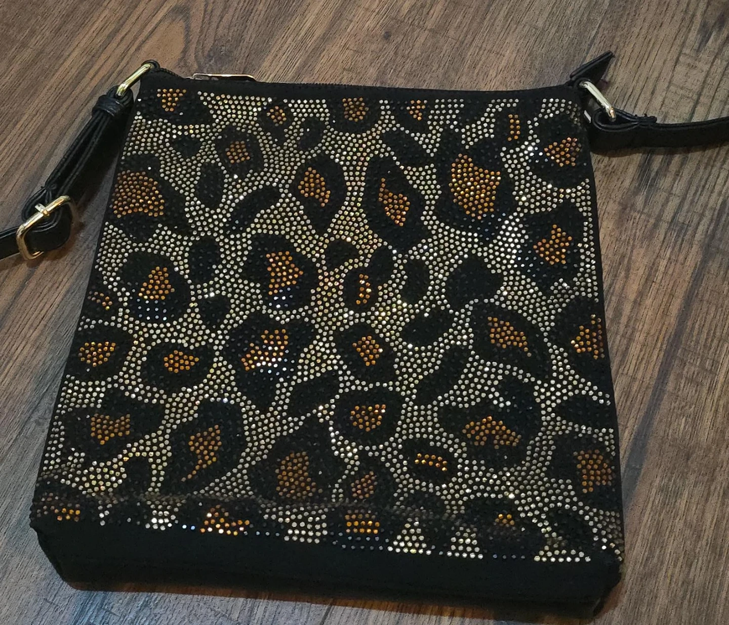 Leopard Print Rhinestone Crossbody Bag