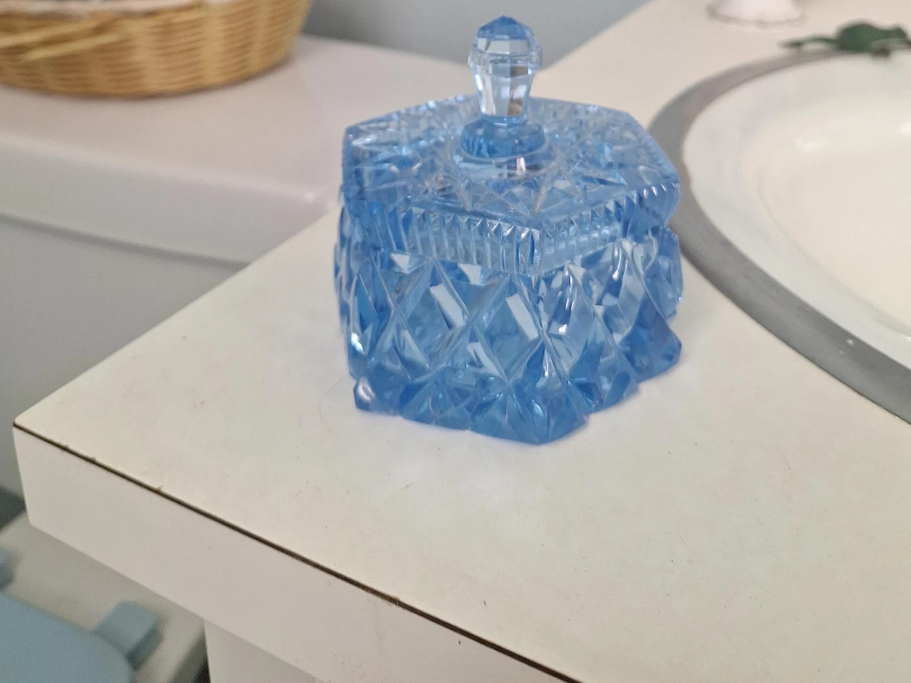 Blue Glass Candy Dish with Lid