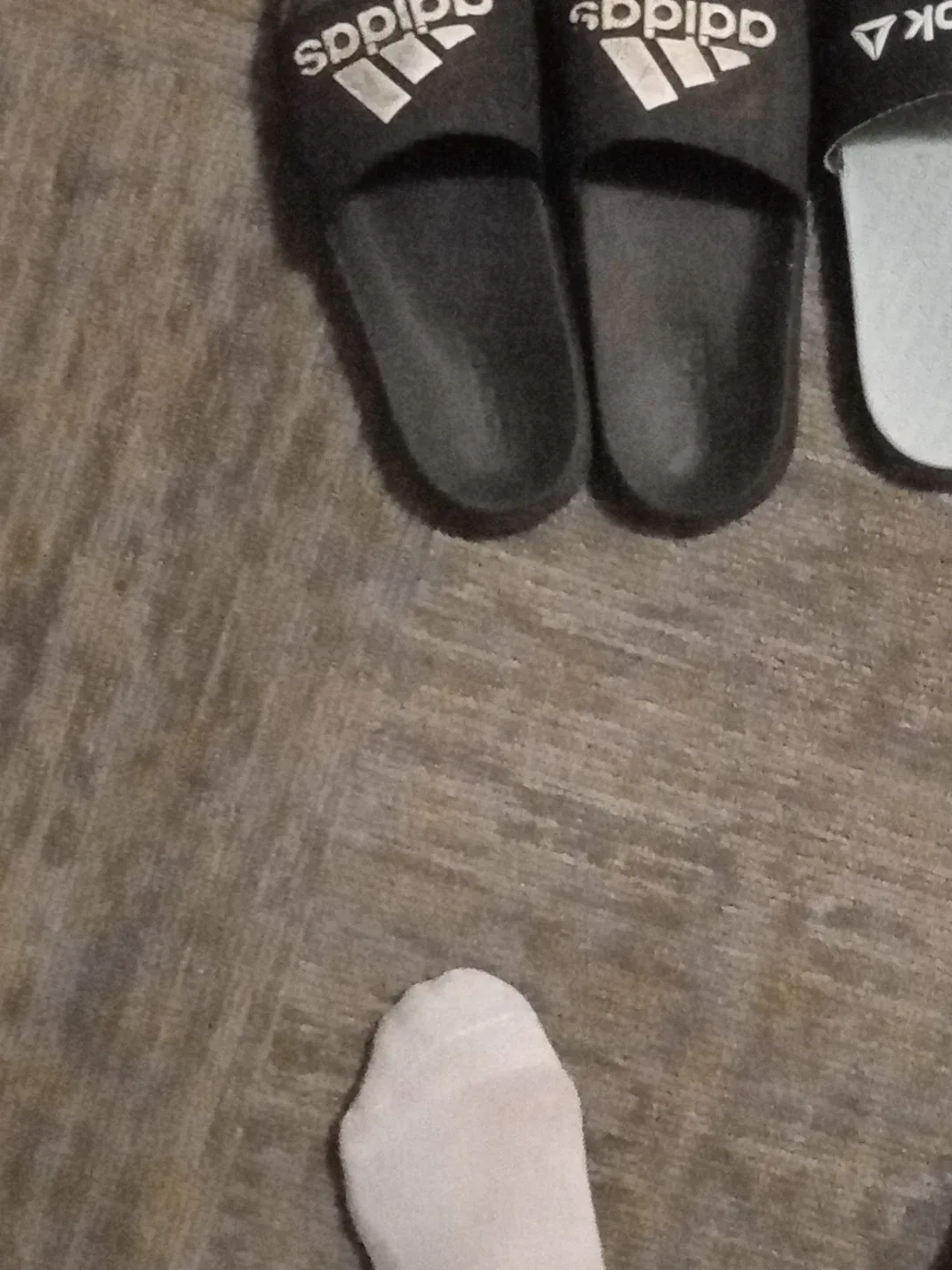 Adidas Black Slides and Reebok blue/black slides