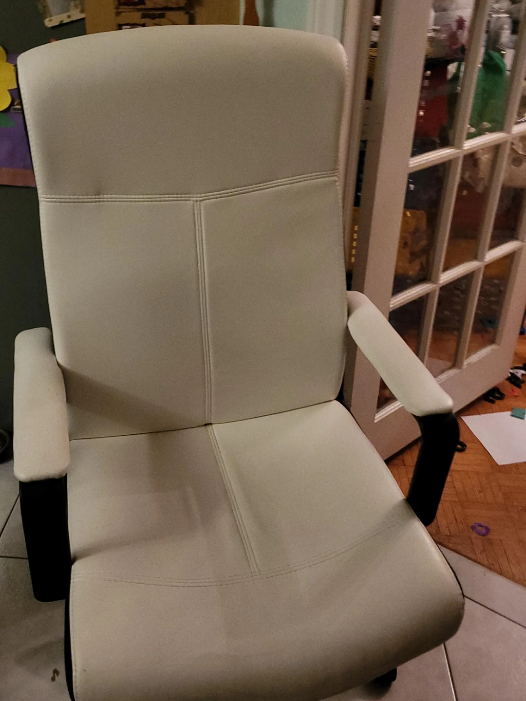 Cream Leather Office Chair