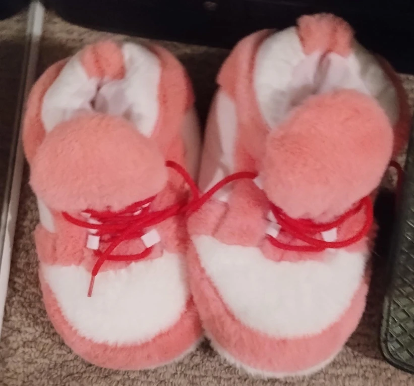 Pink & White Fuzzy Slipper Shoes