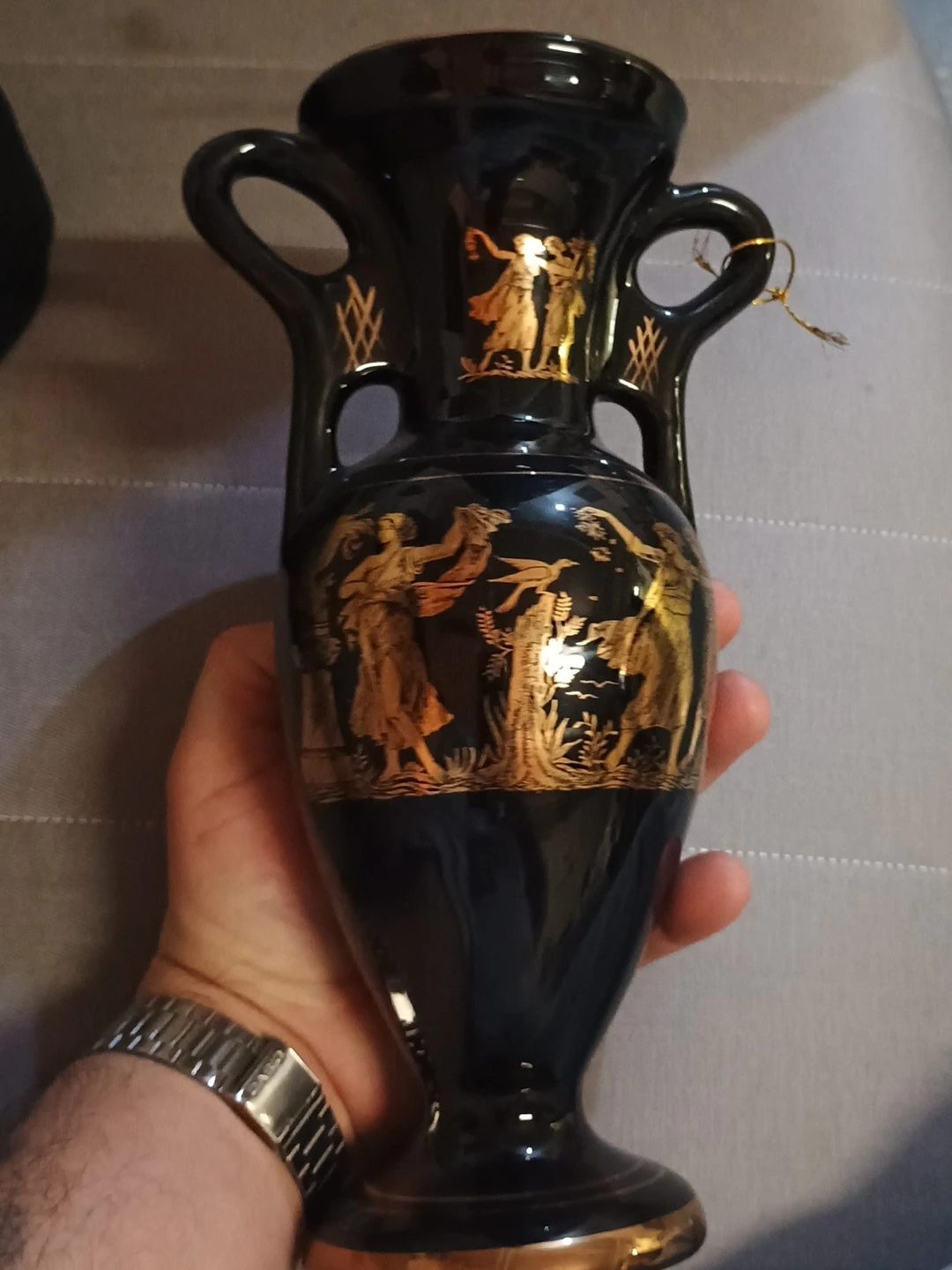 Black Vase with Gold Greek Figures
