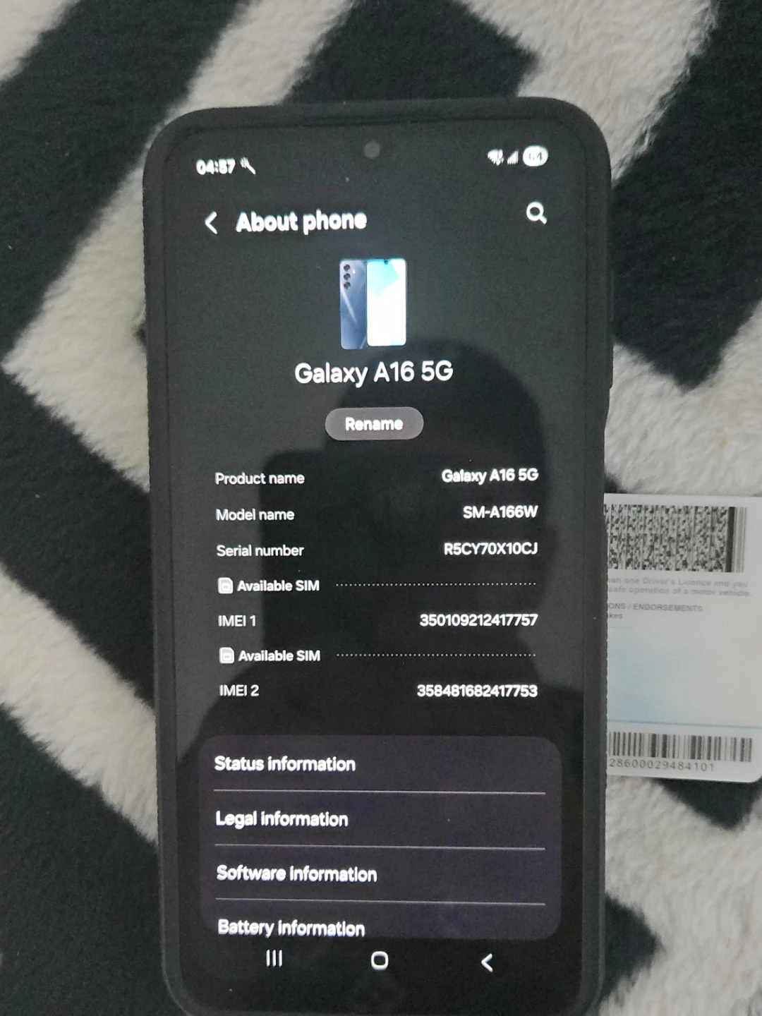 Samsung Galaxy A16 5G, Model SM-A166W