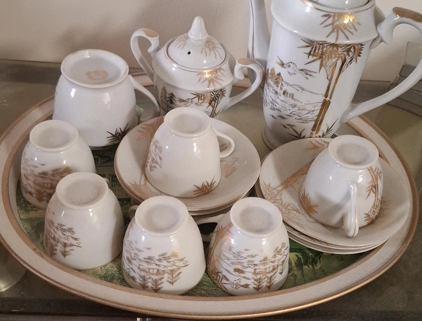 Vintage Japanese Tea Set - White & Gold