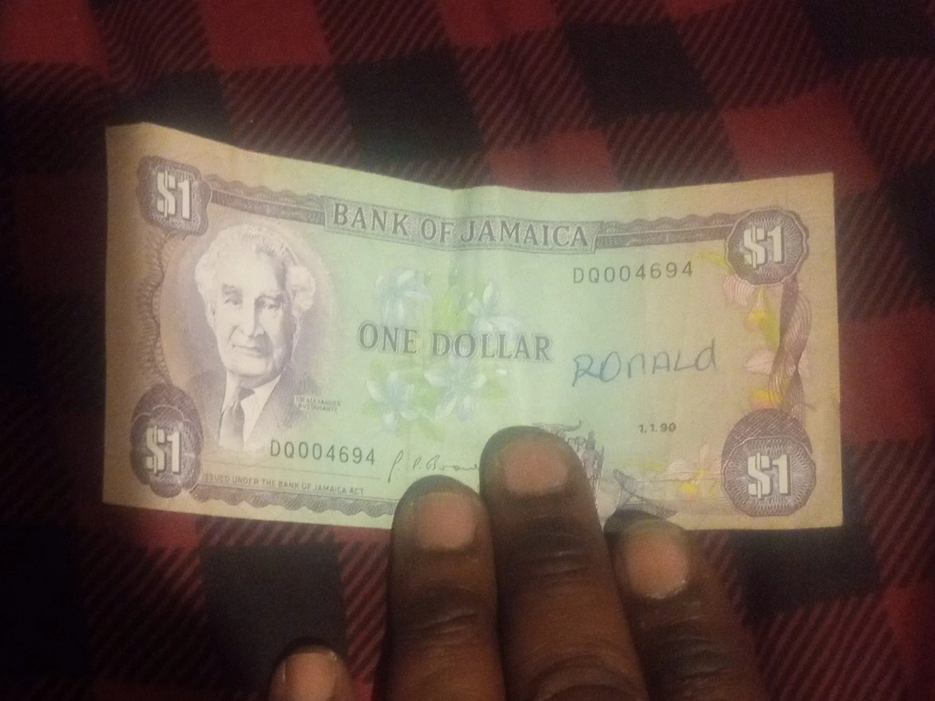 Bank of Jamaica One Dollar Bill