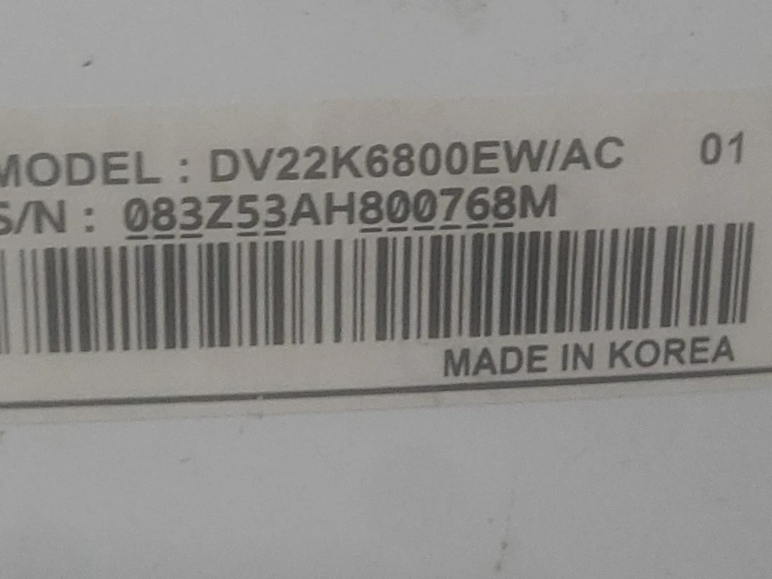 Samsung DV22K6800EW/AC Washer Dryer Model