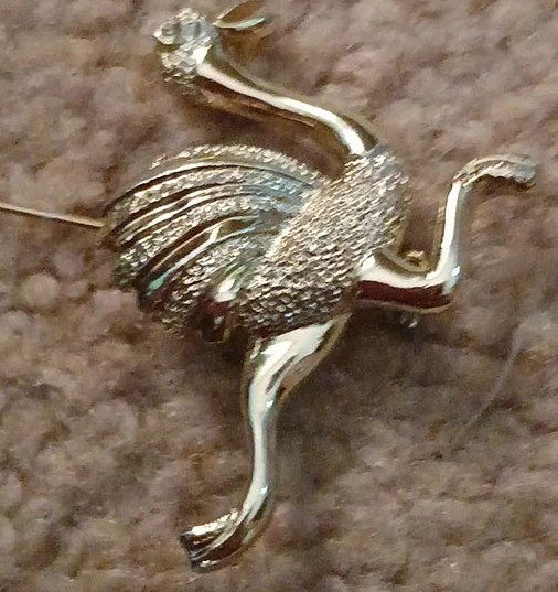 Vintage Gold Tone Ostrich Pin Brooch